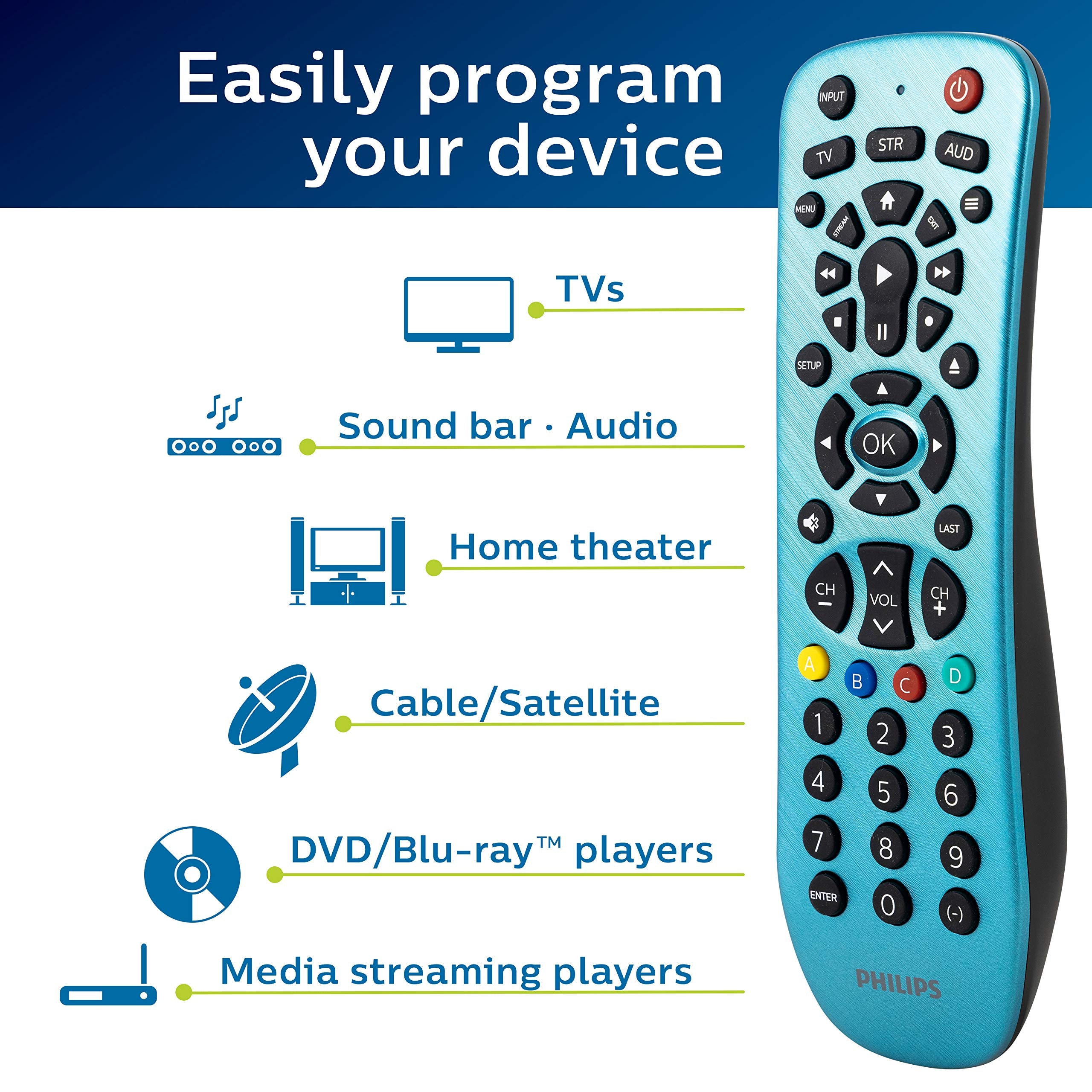 Philips 3 Device Universal Remote with Stylish Blue Finish