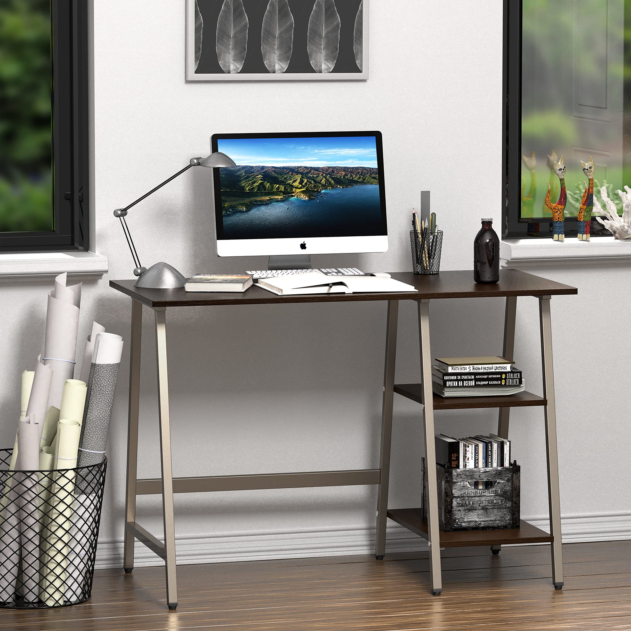 SHW 43 Inch Home Office Desk with Open Storage
