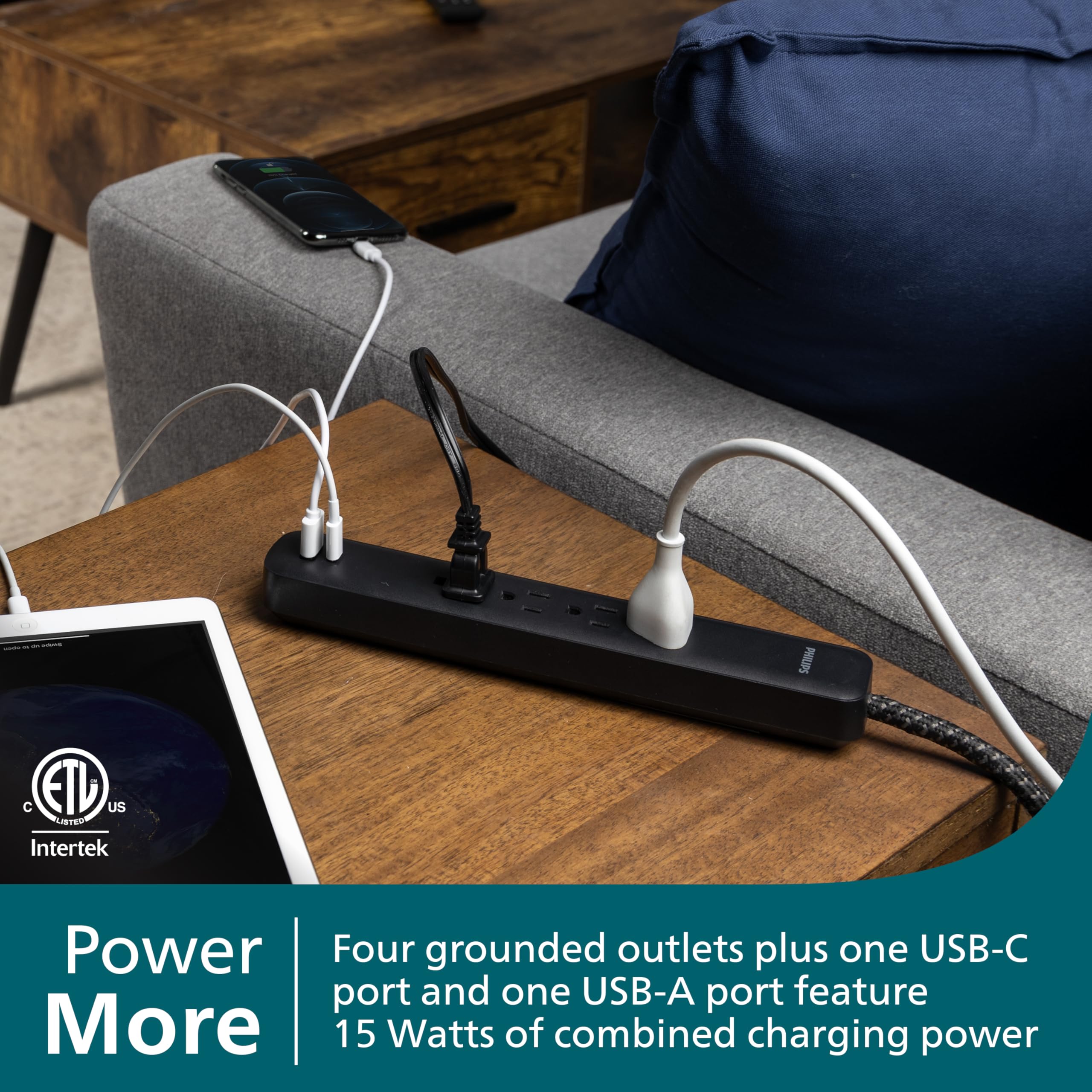 Philips Power Strip Surge Protector With Braided Cord