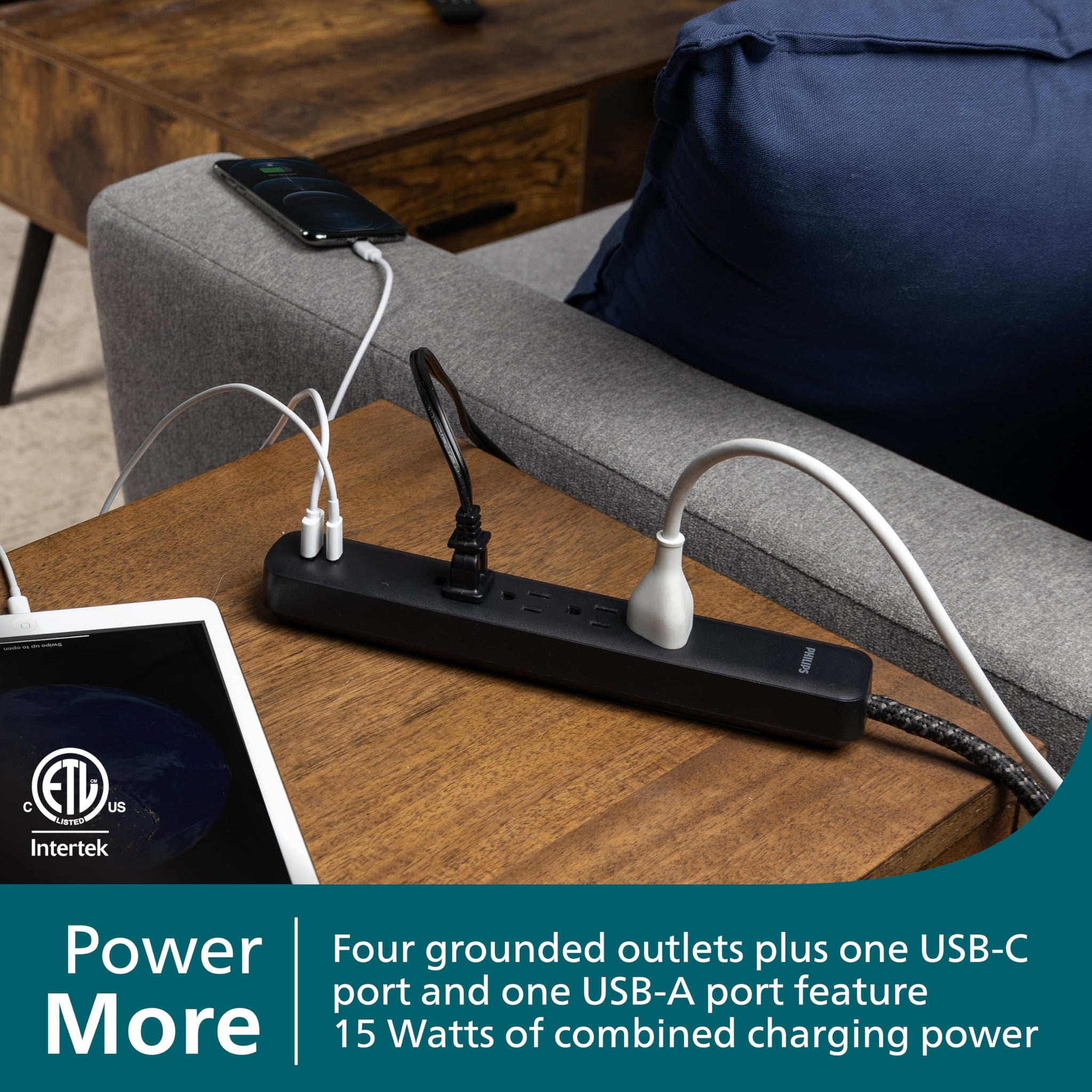 Philips Power Strip Surge Protector With Braided Cord
