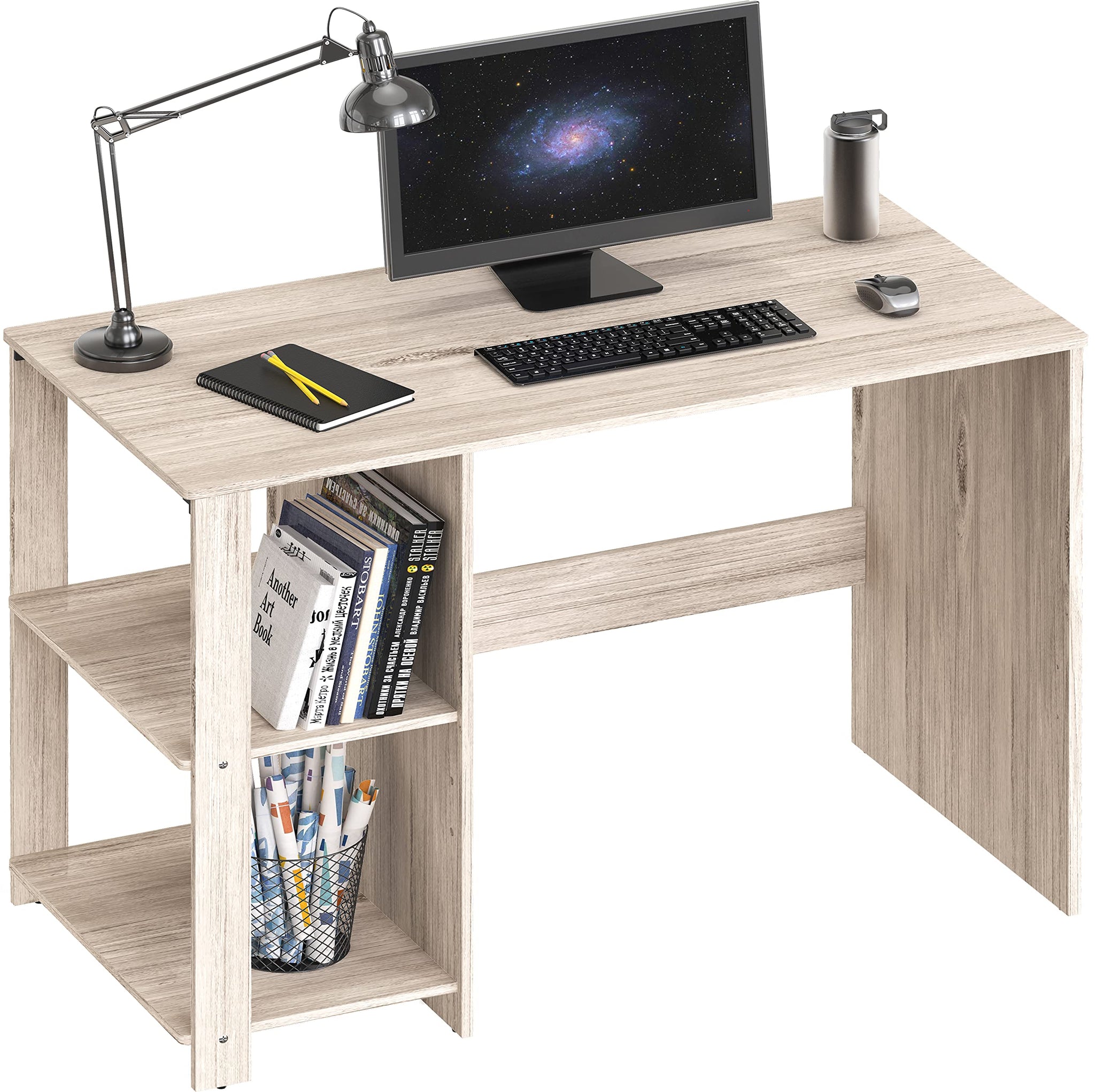 SHW 38 Inch Black Home Office Desk with Shelves