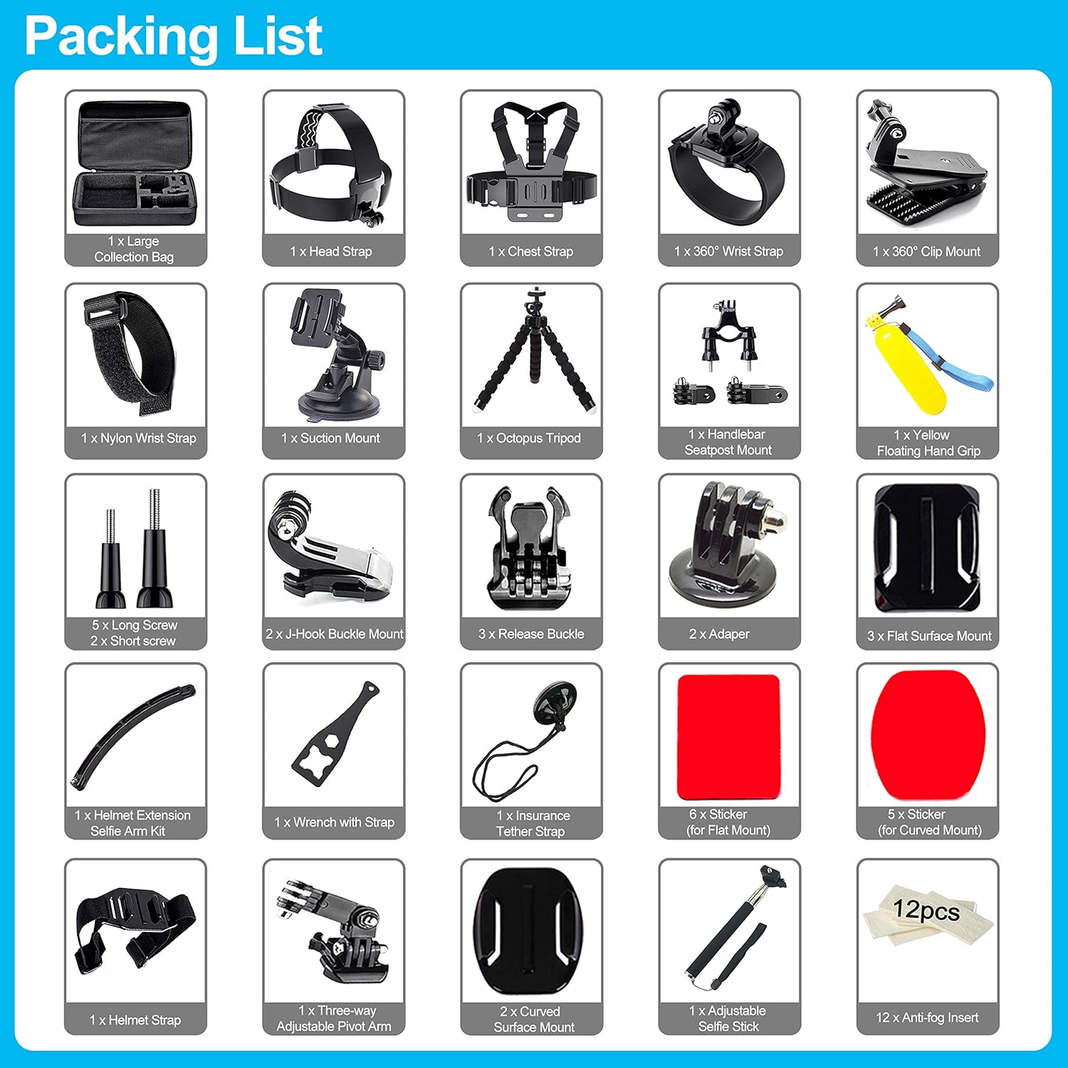 61 in 1 Action Camera Accessory Kit for Ultimate Versatility