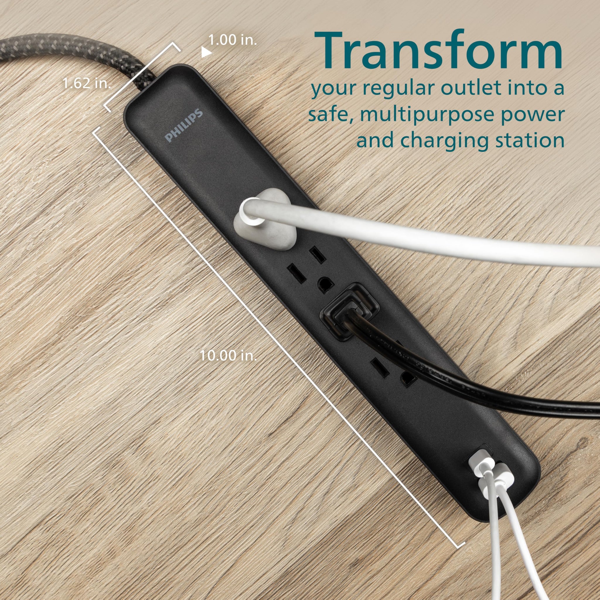 Philips Power Strip Surge Protector With Braided Cord