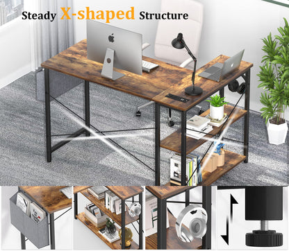 L Shaped Office Desk with USB Ports for Small Spaces