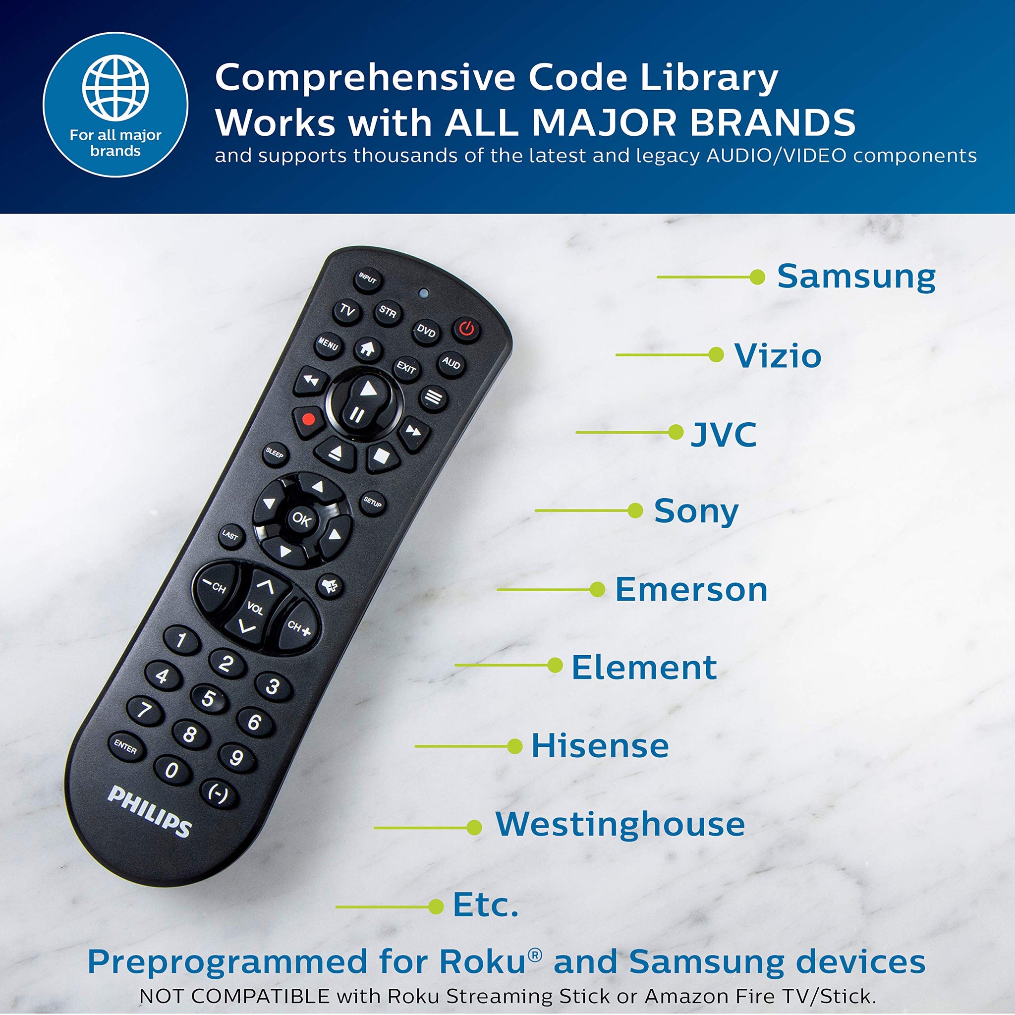 Philips Backlit Universal Remote Control for Smart TVs