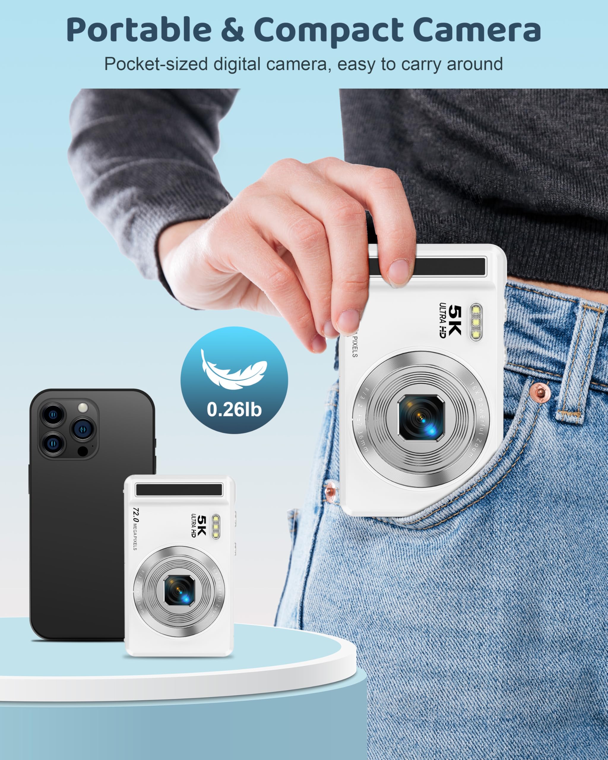 5K Digital Camera with 16X Zoom for Kids