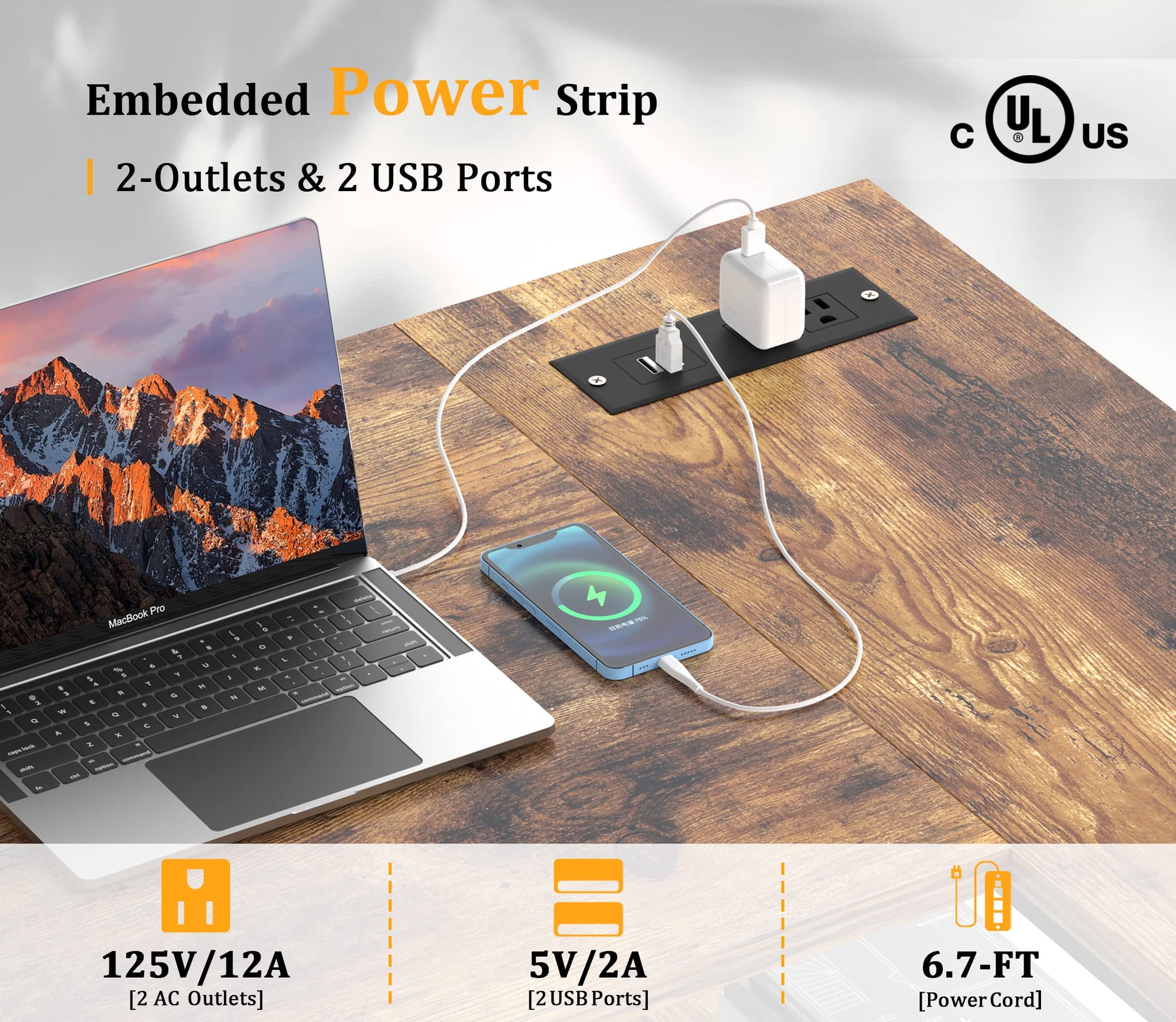 L Shaped Office Desk with USB Ports for Small Spaces