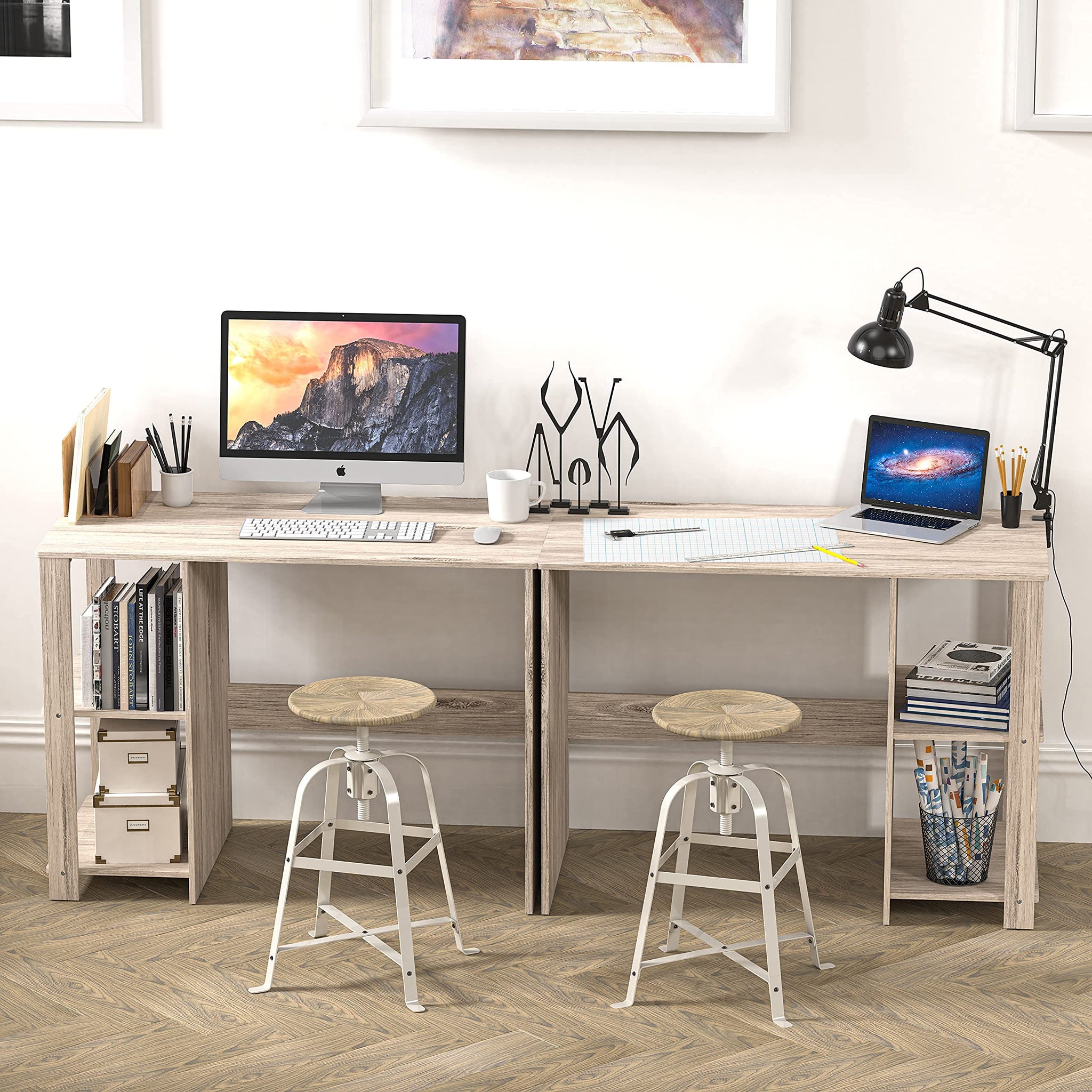 SHW 38 Inch Black Home Office Desk with Shelves