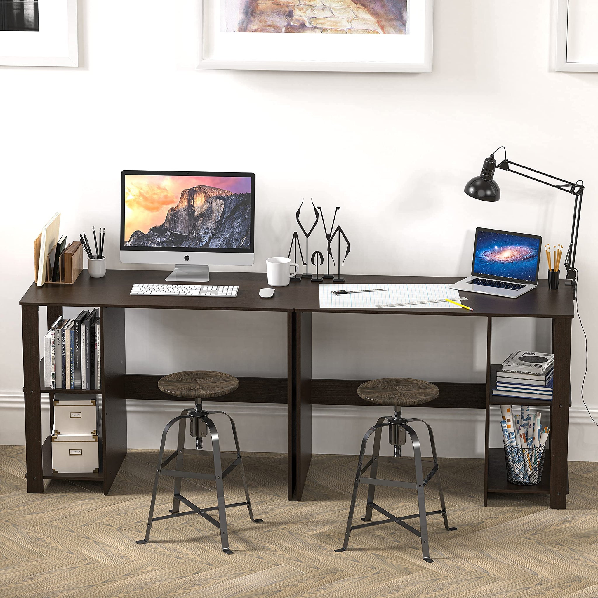 SHW 38 Inch Black Home Office Desk with Shelves