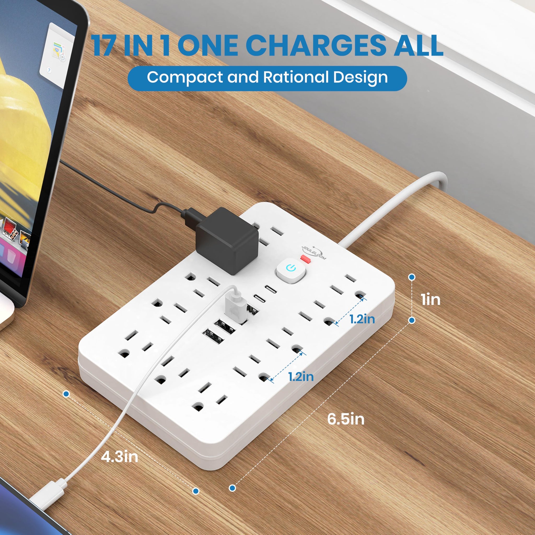 Power Strip Surge Protector With USB Ports Wall Mount