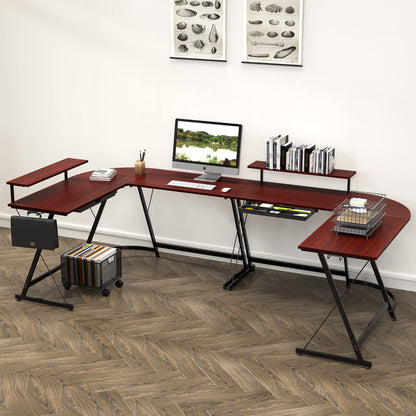 L Shaped Black Desk with Monitor Stand and Drawer