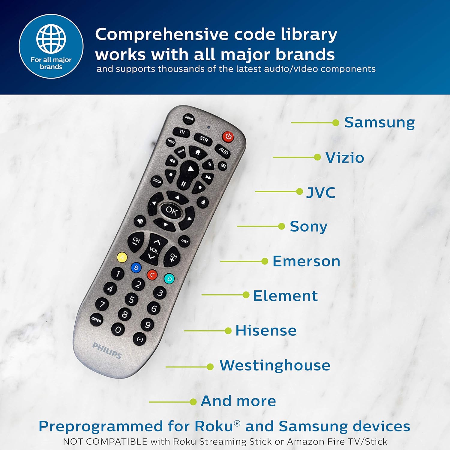 Philips 3-Device Universal Remote Control for Smart TVs