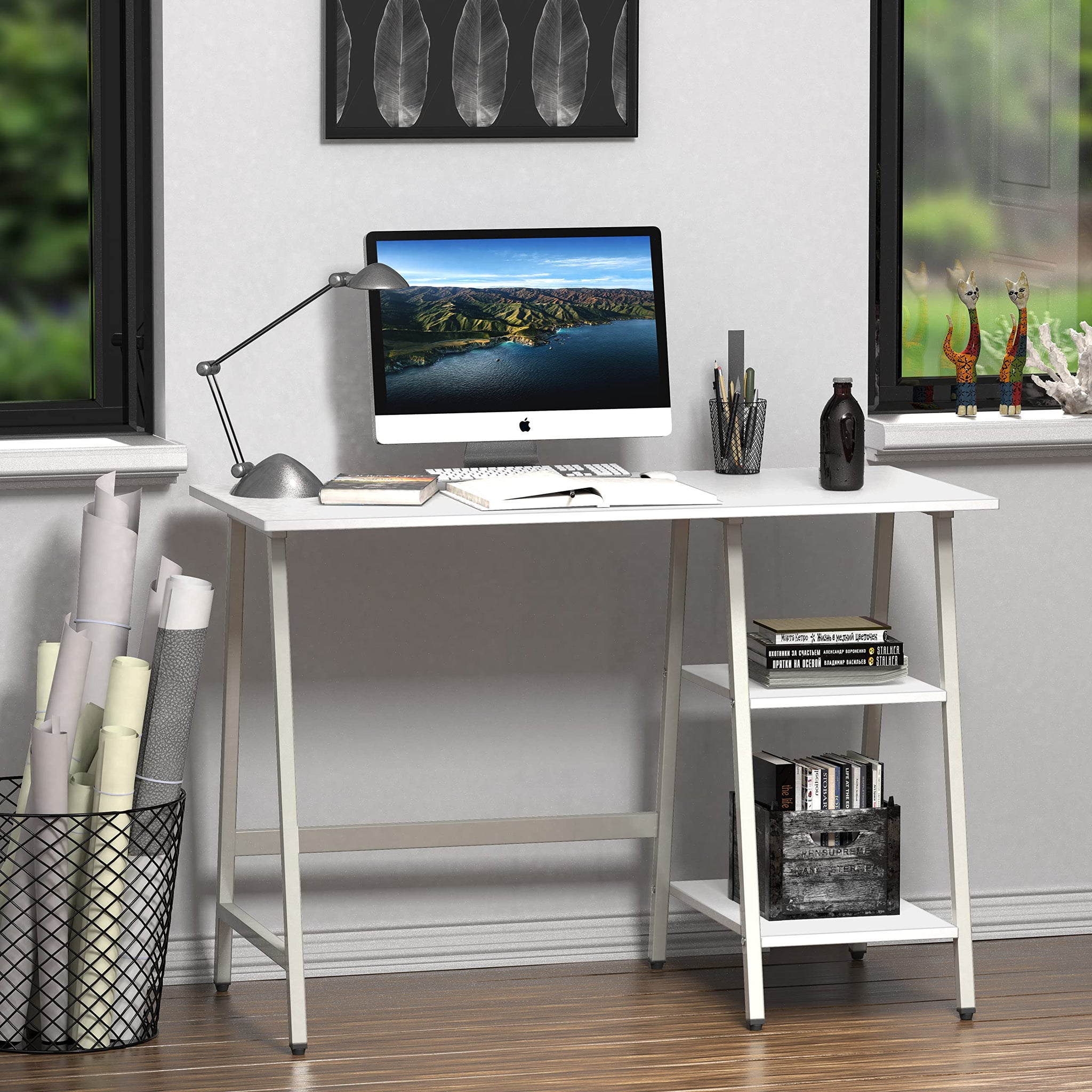 SHW 43 Inch Home Office Desk with Open Storage