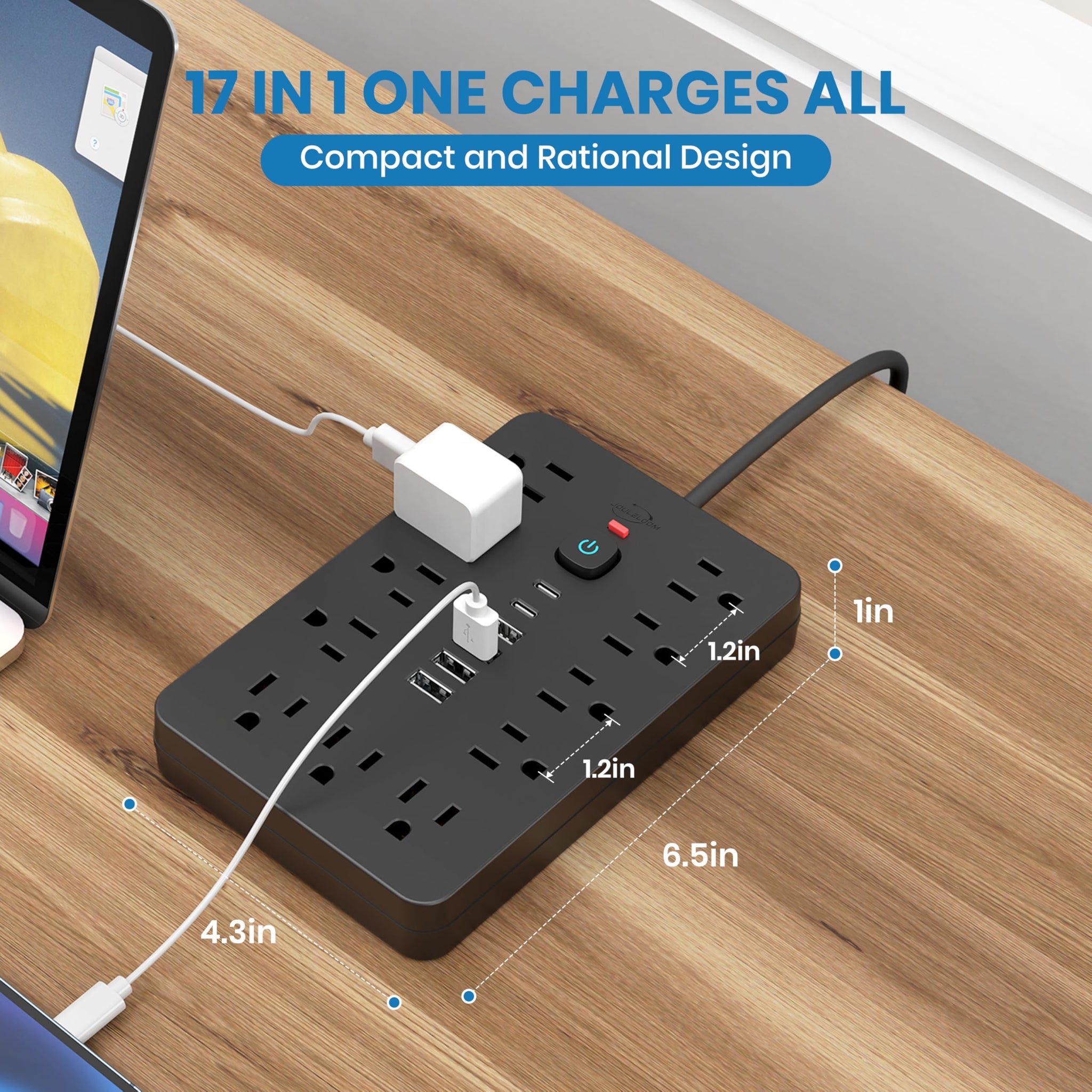 Power Strip Surge Protector With USB Ports Wall Mount