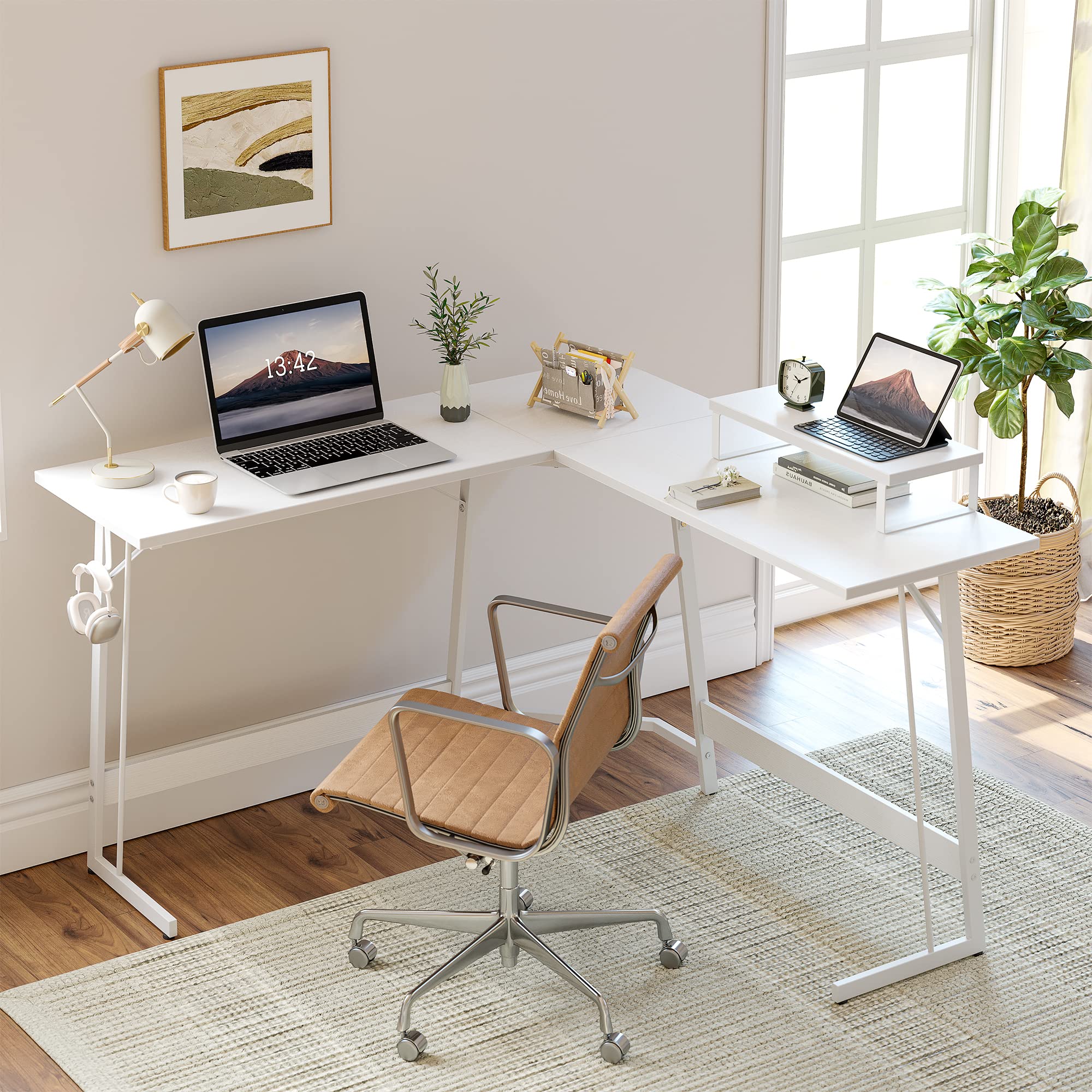 CubiCubi L Shaped Gaming Desk with Carbon Fiber Surface
