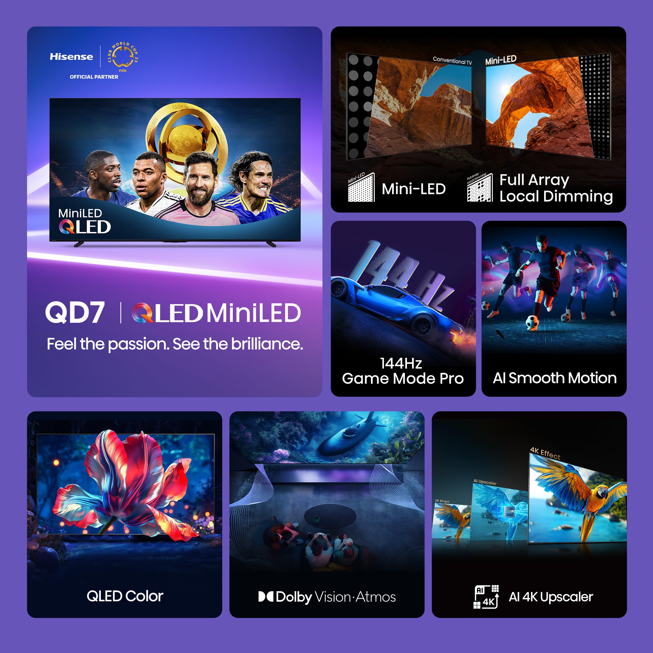 Hisense 50 Inch QLED Mini LED Smart TV with Dolby Vision