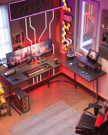 CubiCubi L Shaped Gaming Desk with Carbon Fiber Surface