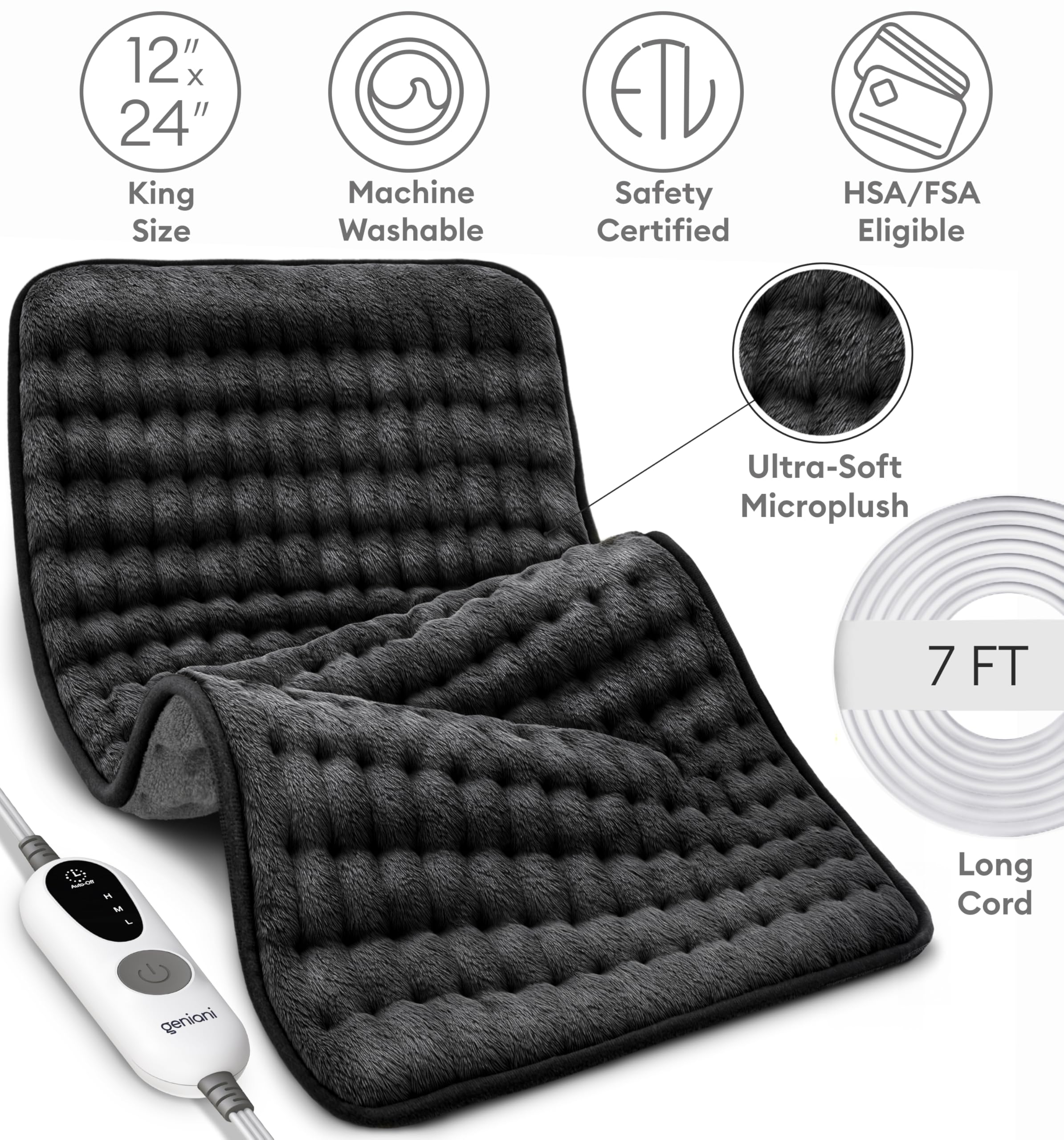 Geniani Large Electric Heating Pad for Pain Relief