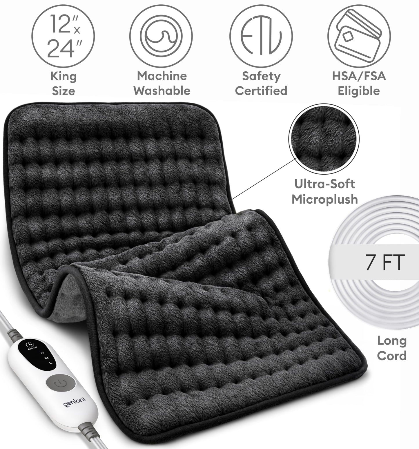Geniani Large Electric Heating Pad for Pain Relief