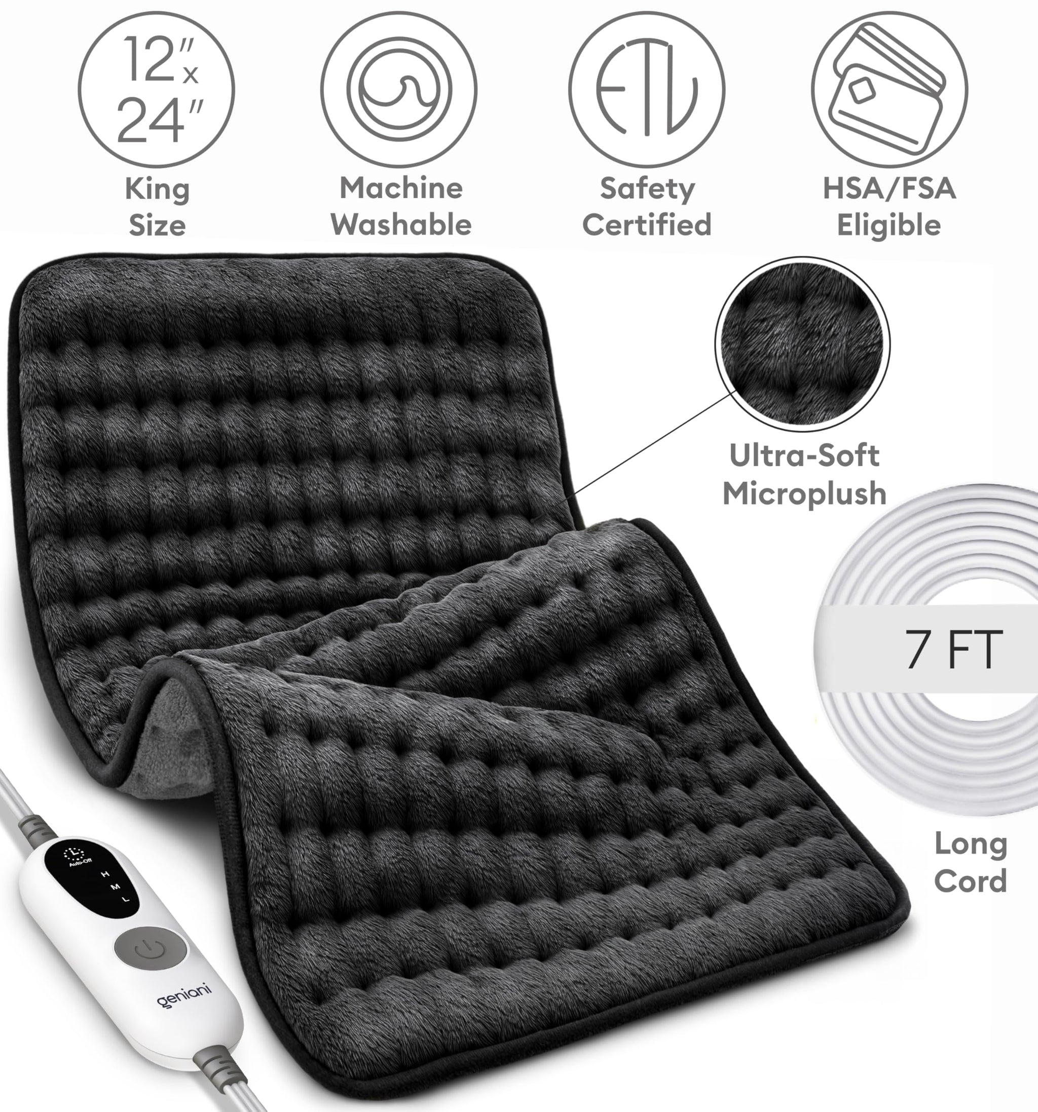 Geniani Large Electric Heating Pad for Pain Relief