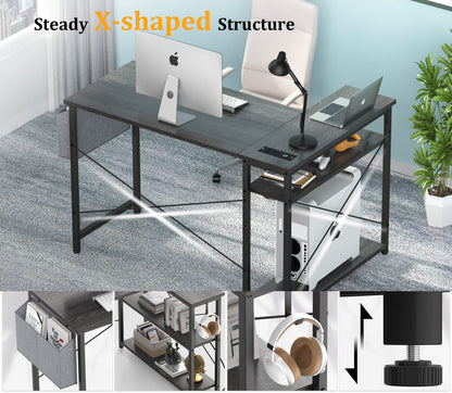 L Shaped Office Desk with USB Ports for Small Spaces