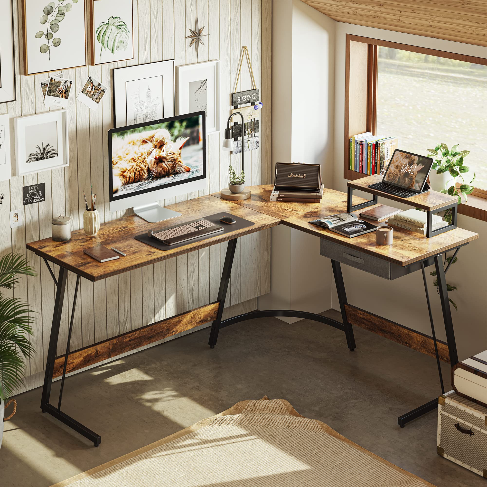 CubiCubi L Shaped Gaming Desk with Carbon Fiber Surface