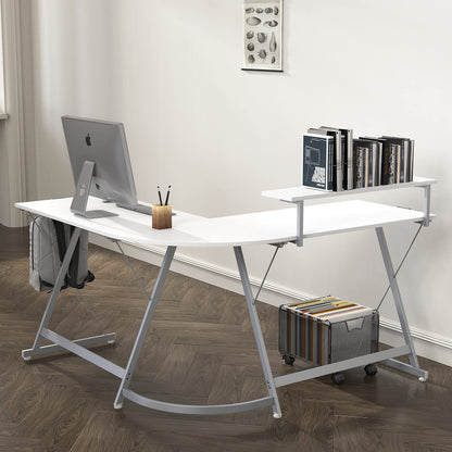 L Shaped Black Desk with Monitor Stand and Drawer