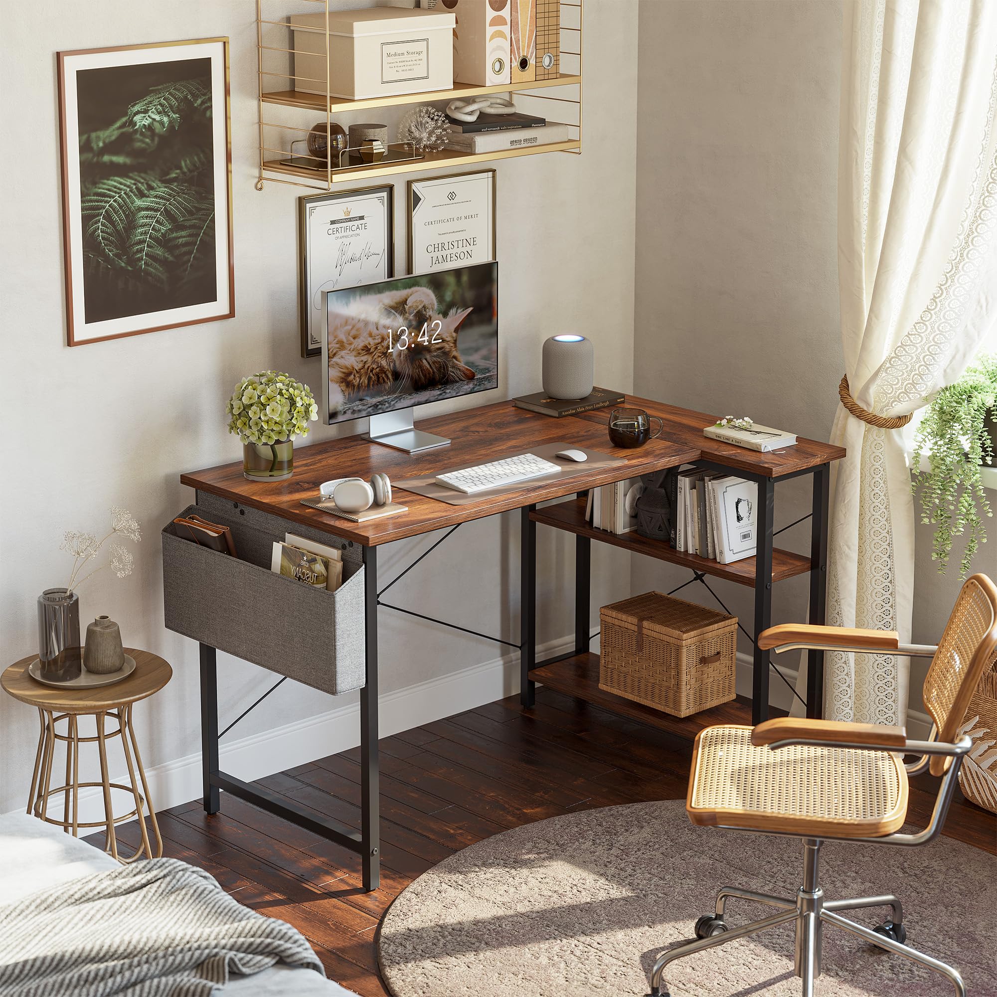 CubiCubi L Shaped Desk with Reversible Storage Options