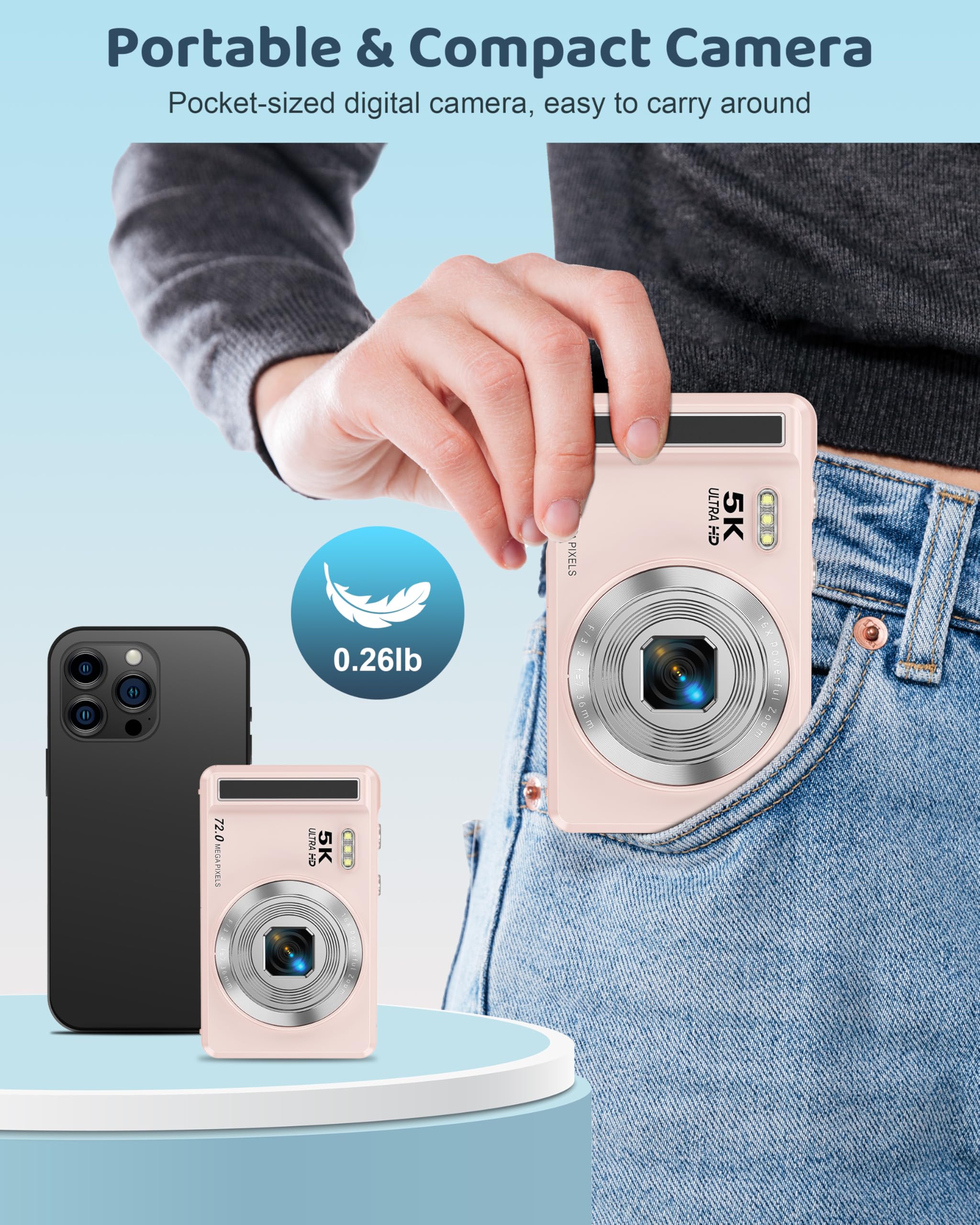 5K Digital Camera with 16X Zoom for Kids