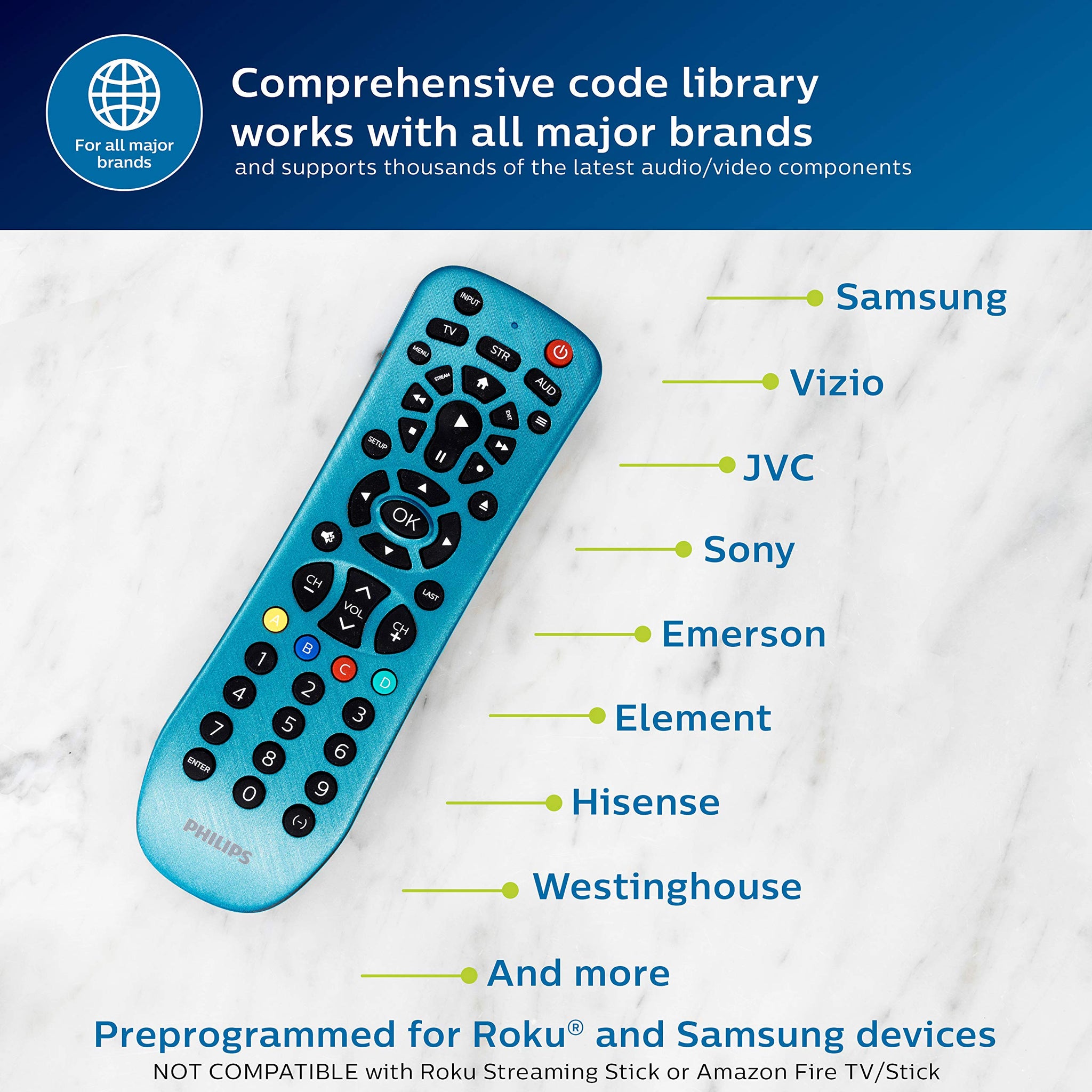 Philips 3 Device Universal Remote with Stylish Blue Finish