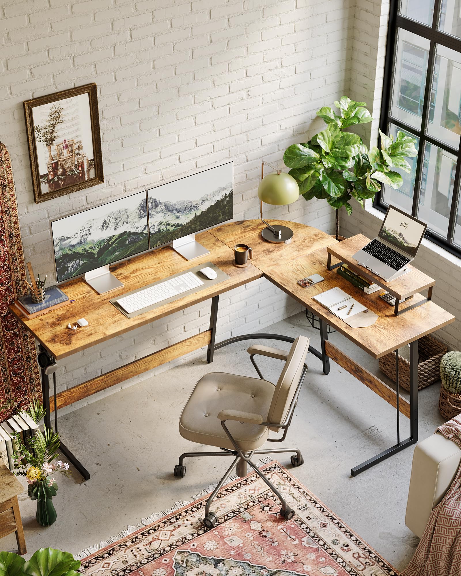 CubiCubi L Shaped Gaming Desk with Carbon Fiber Surface