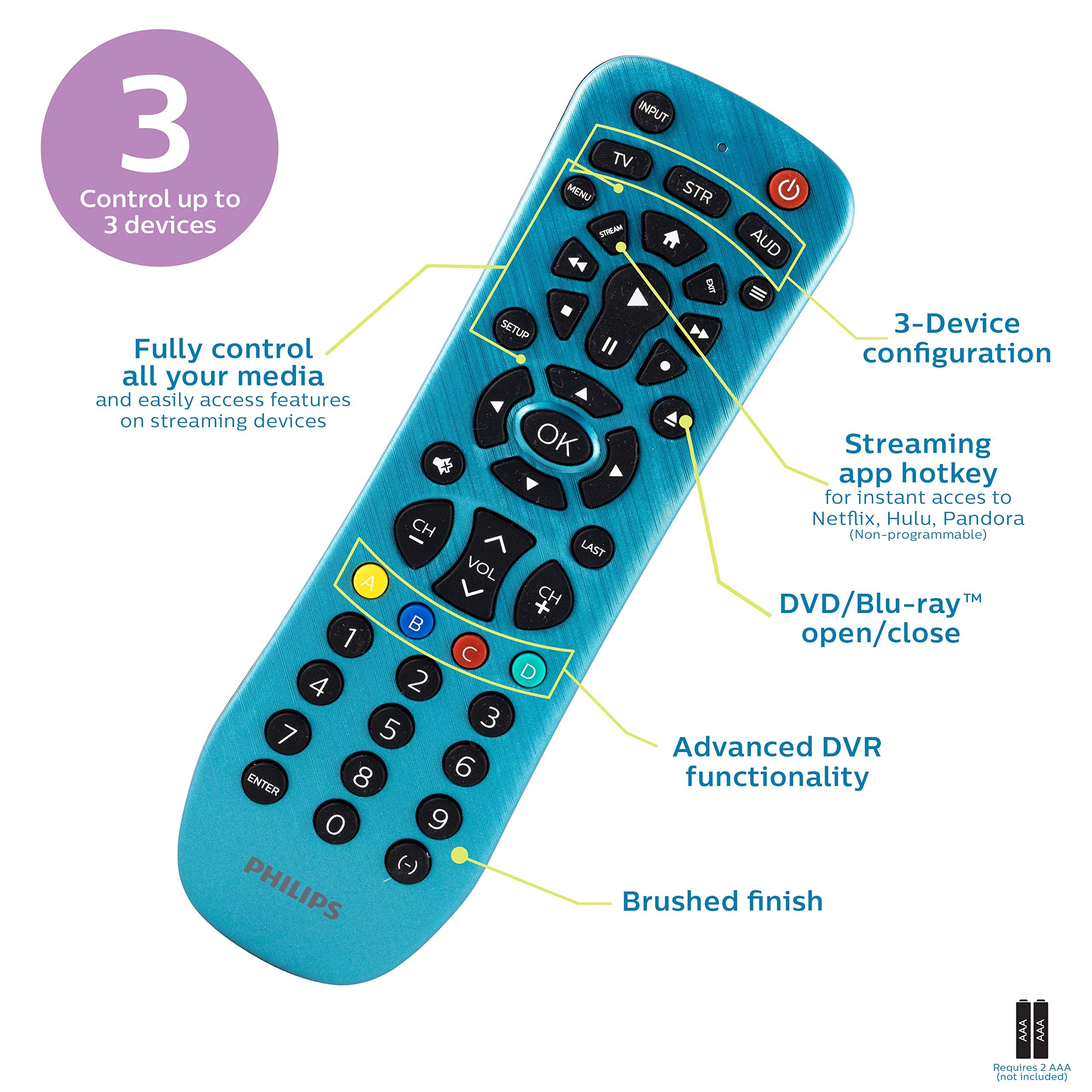 Philips 3 Device Universal Remote with Stylish Blue Finish