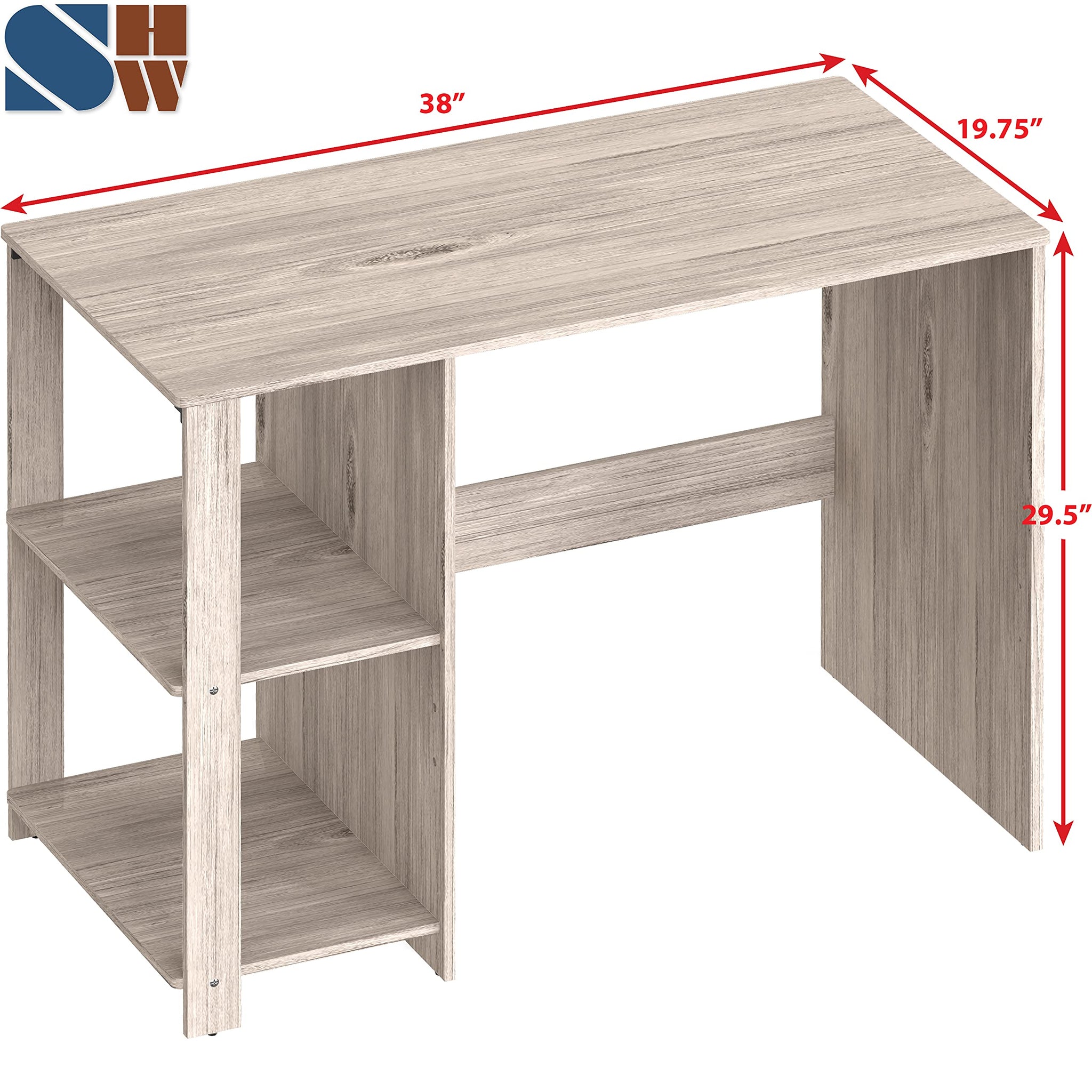 SHW 38 Inch Black Home Office Desk with Shelves