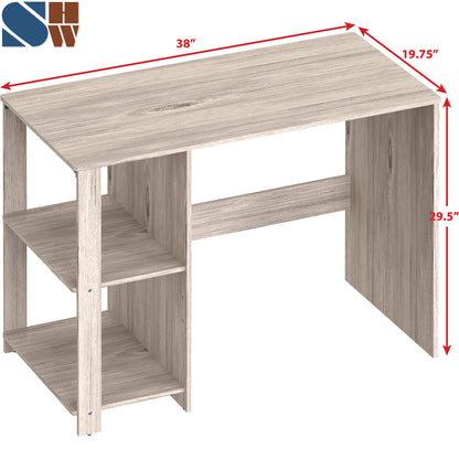 SHW 38 Inch Black Home Office Desk with Shelves