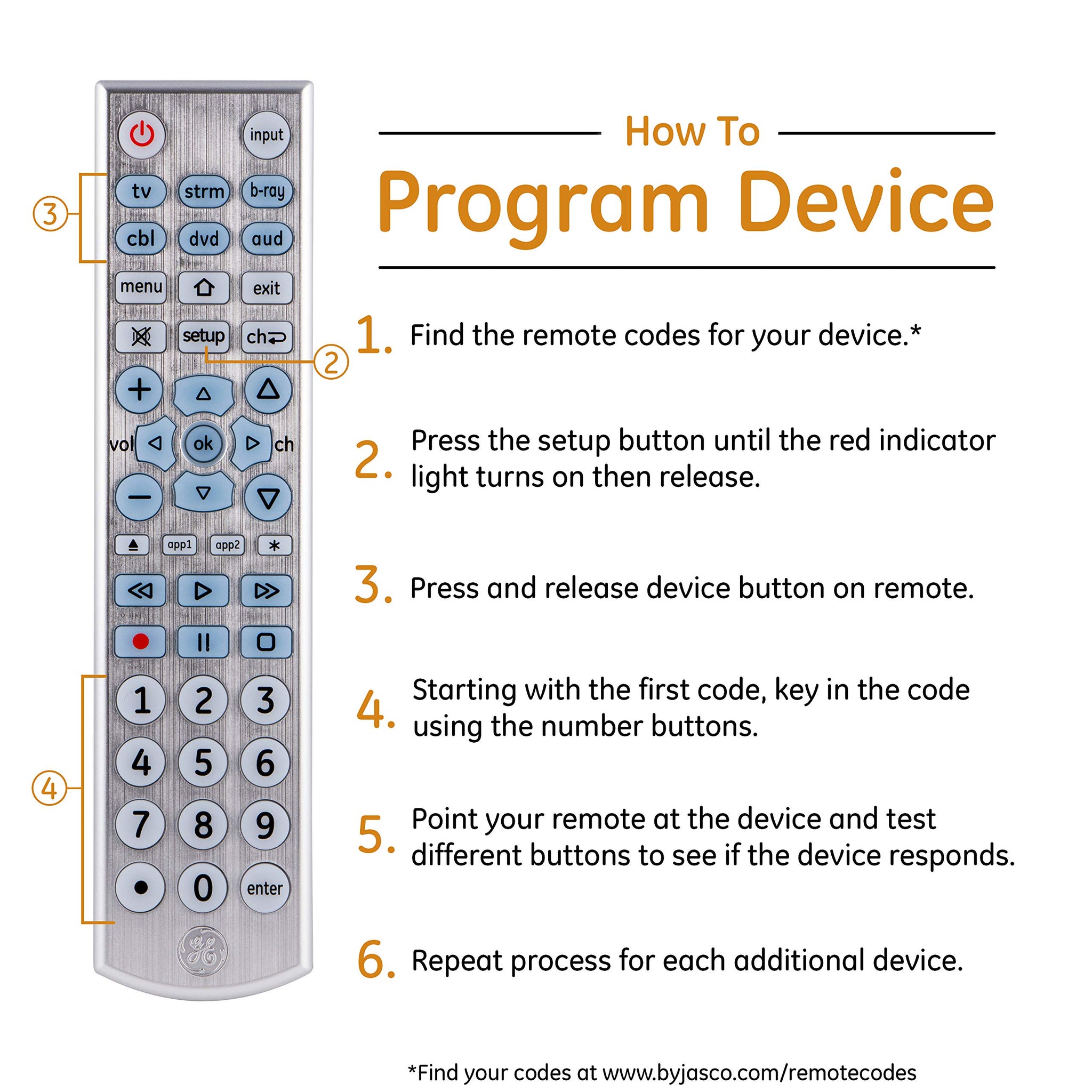 GE Big Button Backlit Universal Remote Control for Six Devices