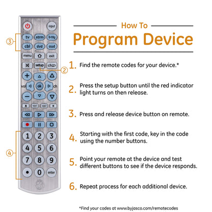 GE Big Button Backlit Universal Remote Control for Six Devices