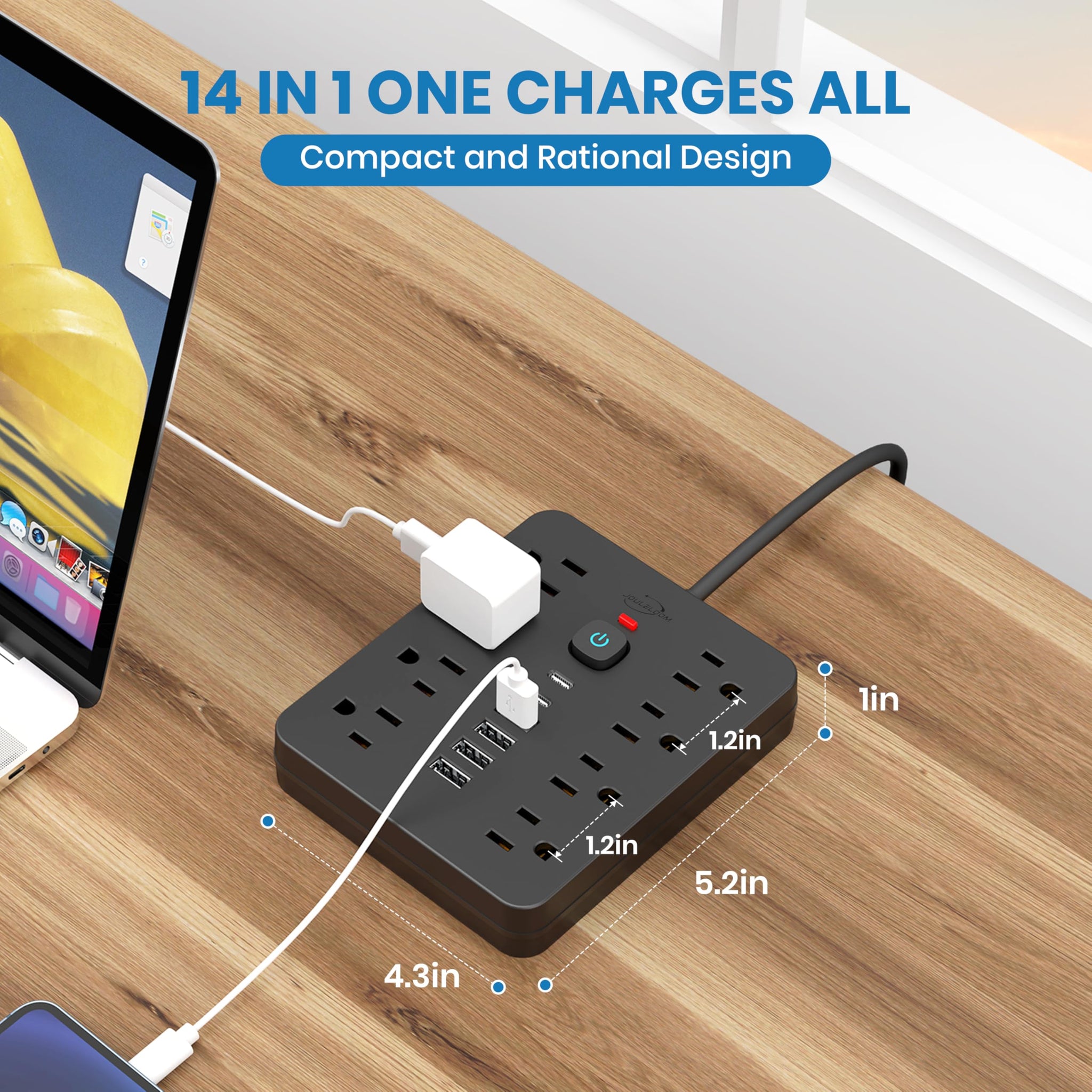 Power Strip Surge Protector With USB Ports Wall Mount
