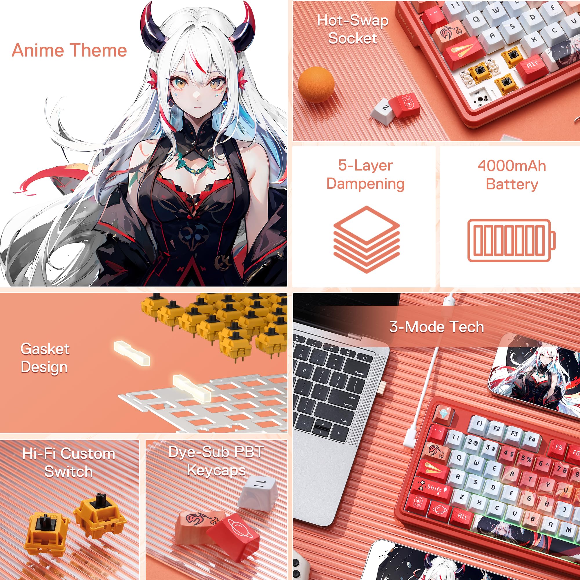 Redragon K673 Pro Wireless RGB Gaming Keyboard with Custom Knob