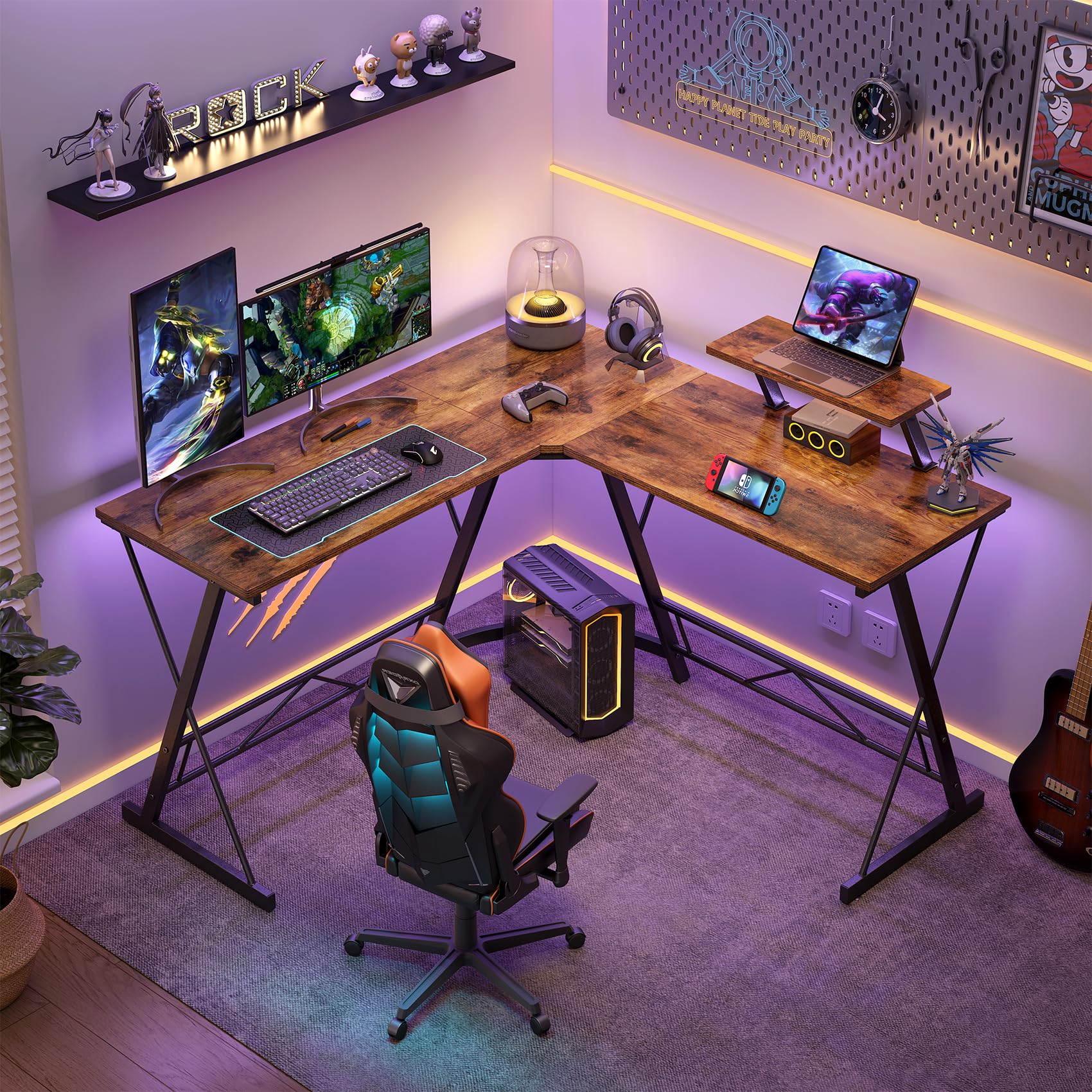 L Shaped Gaming Desk with Large Monitor Stand