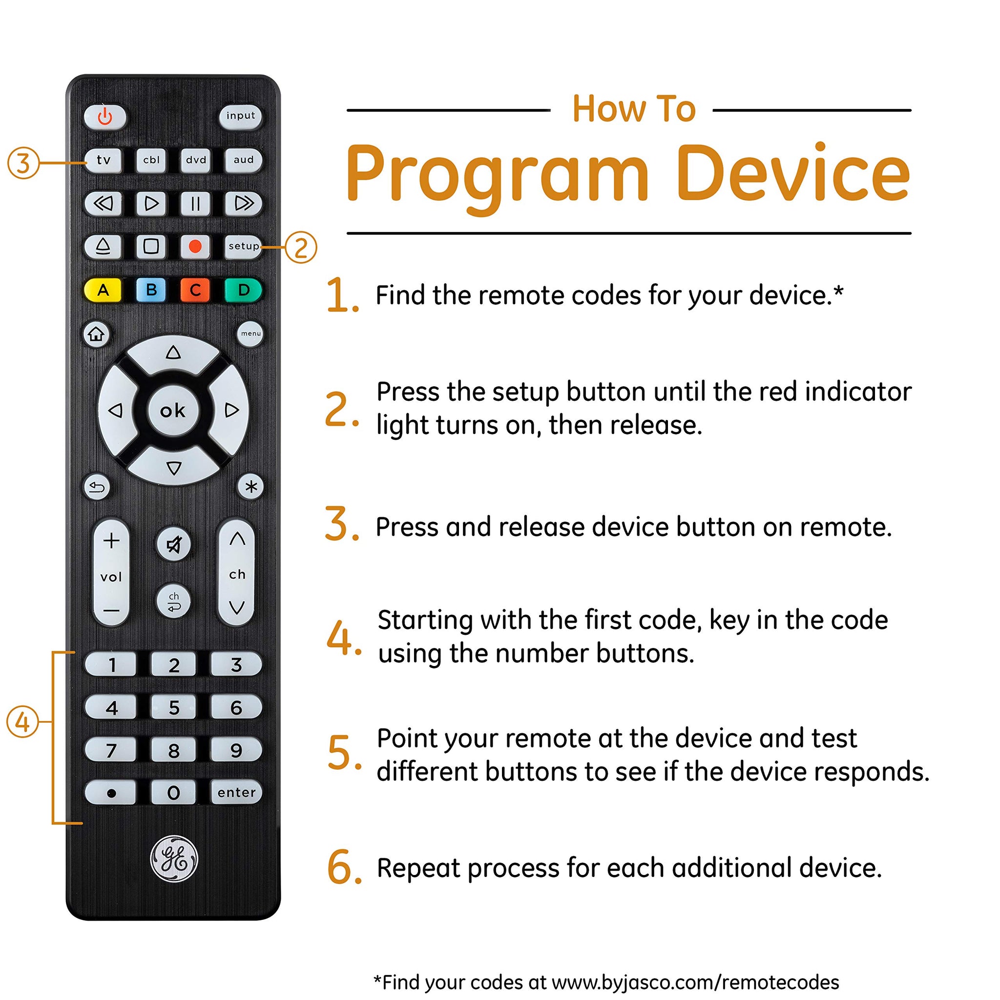 GE 4 Device Universal Remote with Backlit Buttons