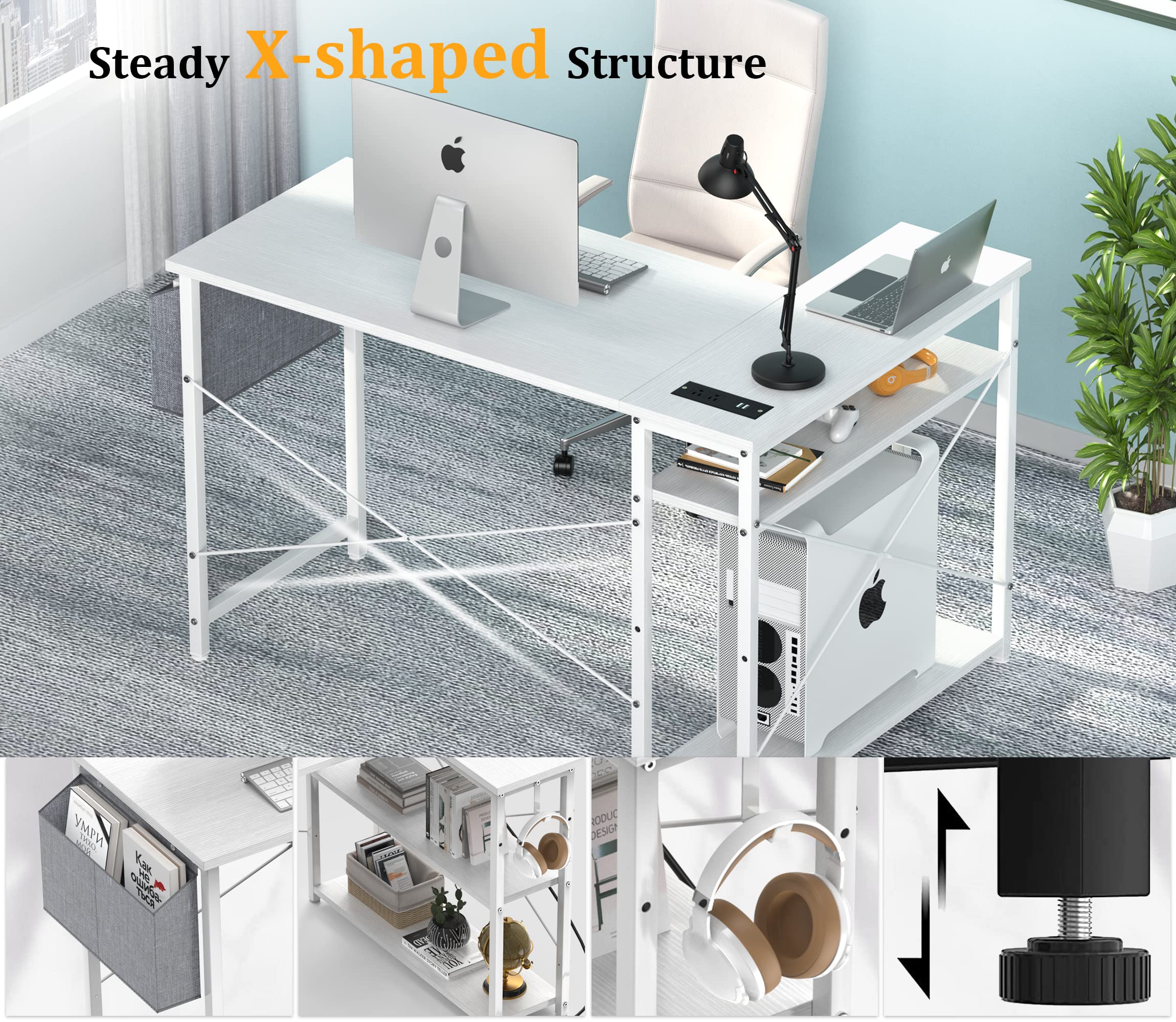 L Shaped Office Desk with USB Ports for Small Spaces