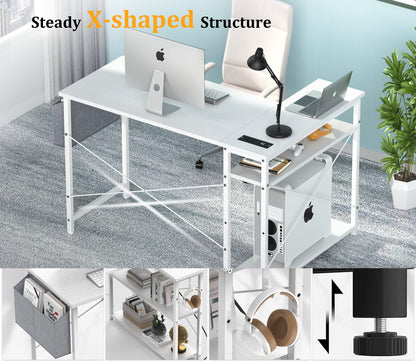 L Shaped Office Desk with USB Ports for Small Spaces