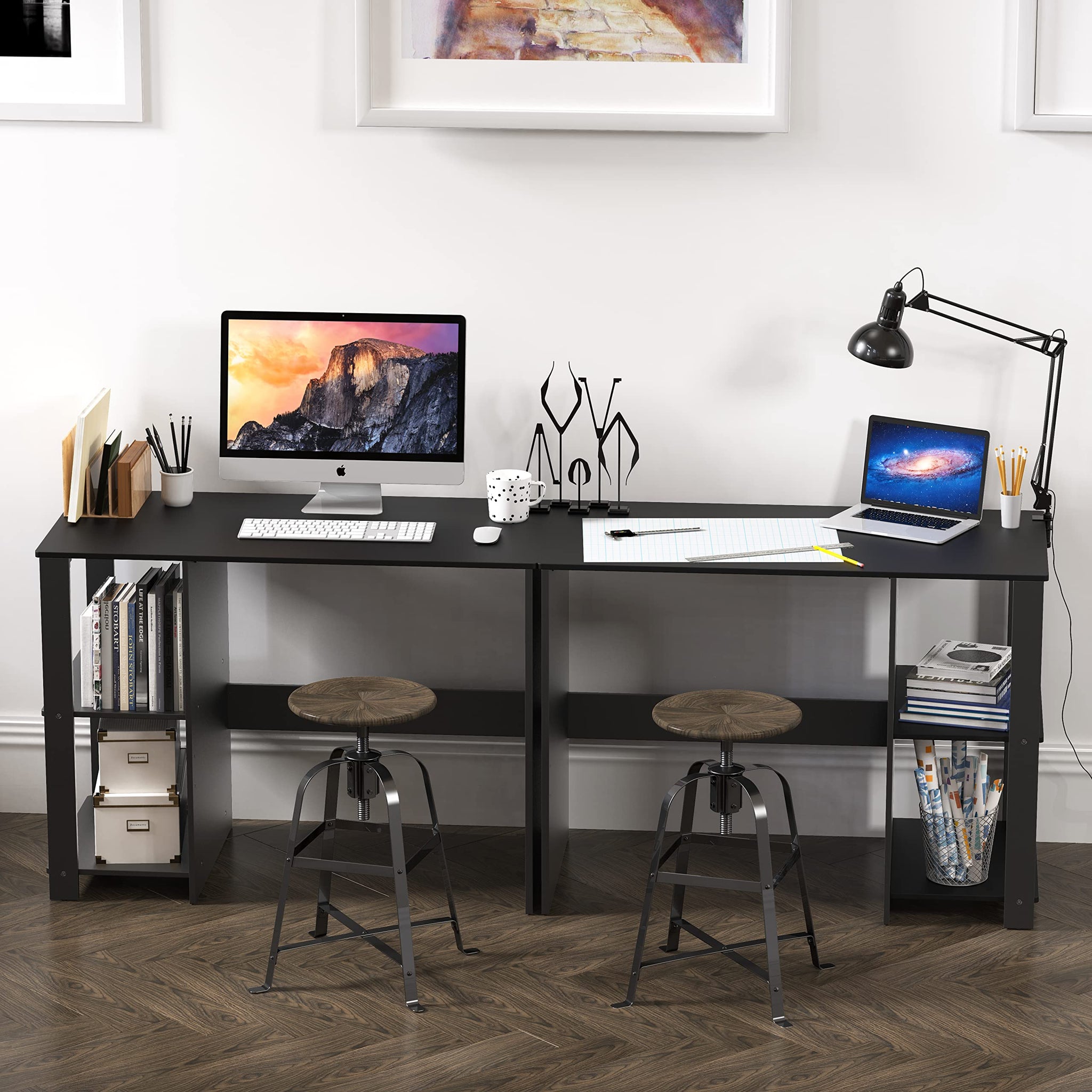 SHW 38 Inch Black Home Office Desk with Shelves