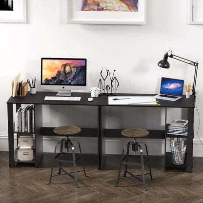 SHW 38 Inch Black Home Office Desk with Shelves
