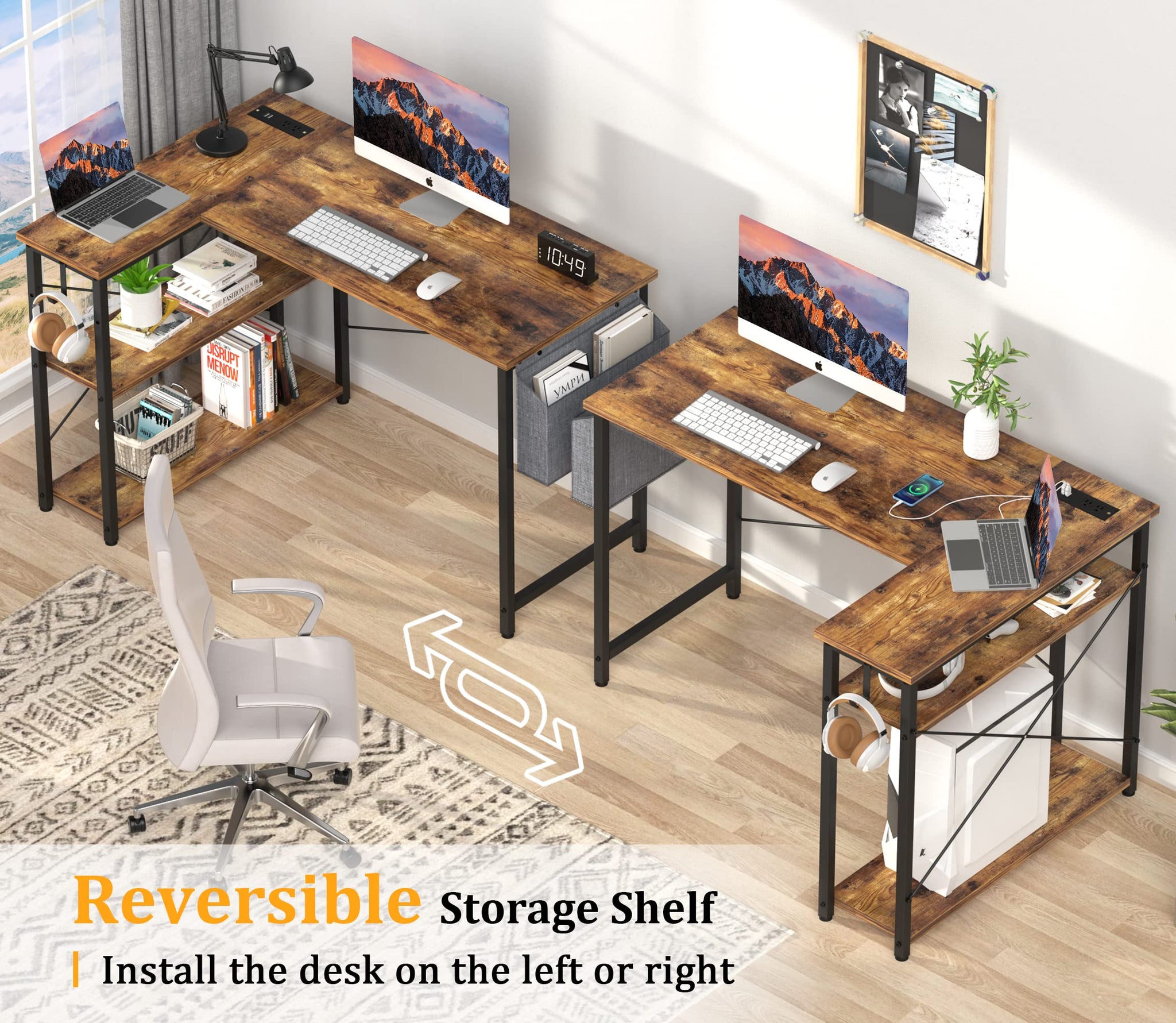 L Shaped Office Desk with USB Ports for Small Spaces