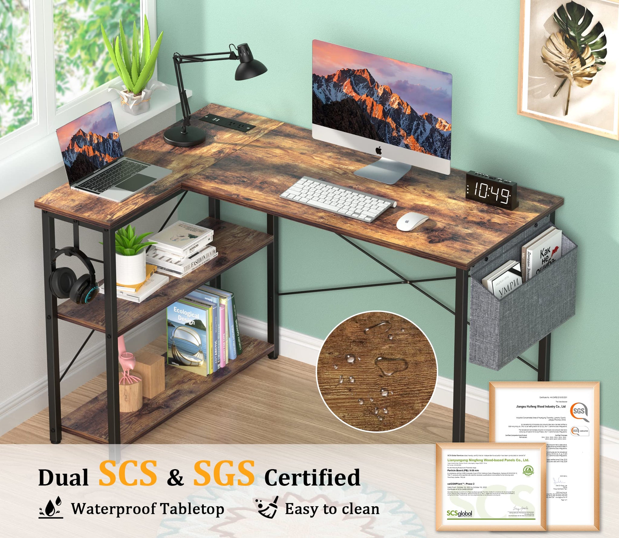 L Shaped Office Desk with USB Ports for Small Spaces