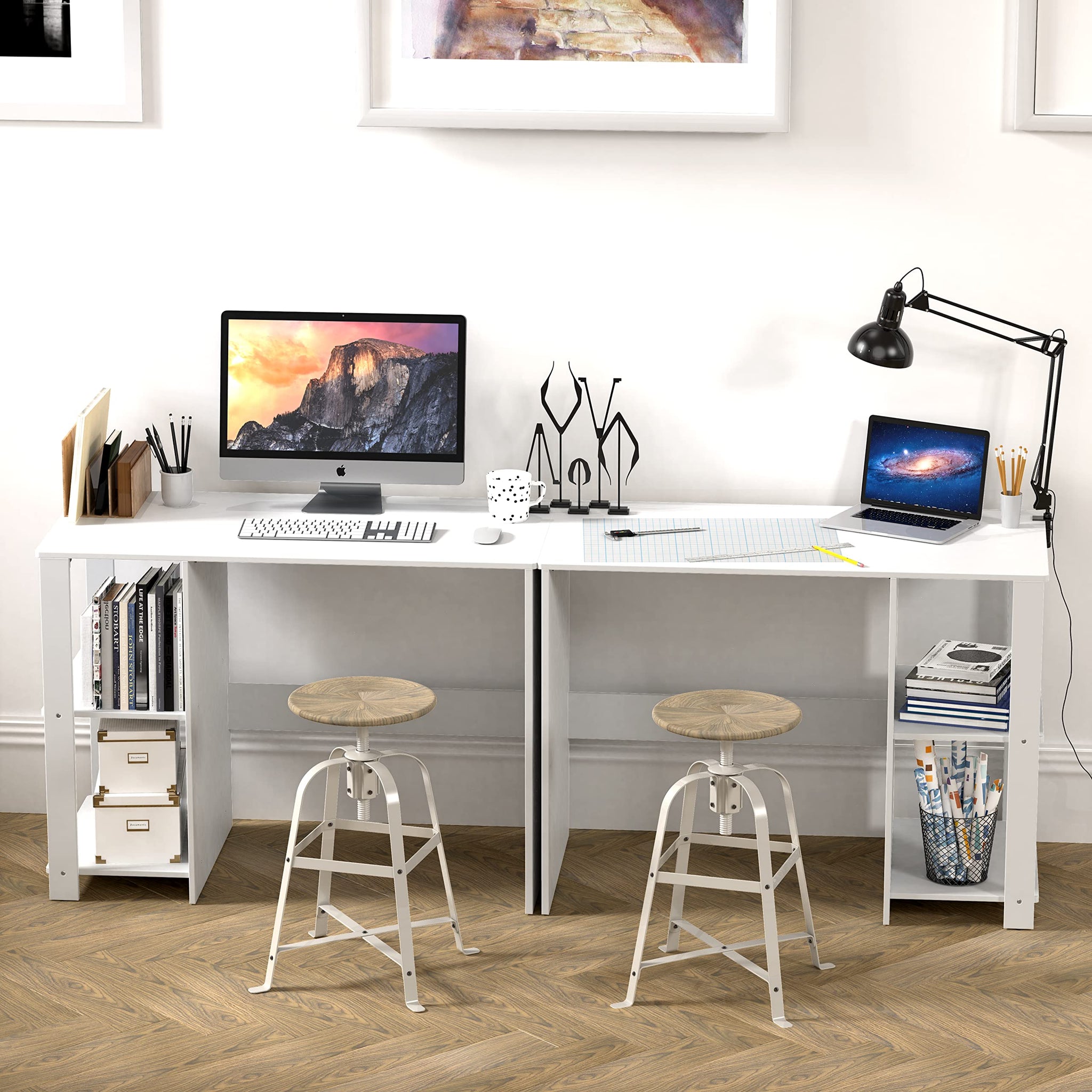 SHW 38 Inch Black Home Office Desk with Shelves