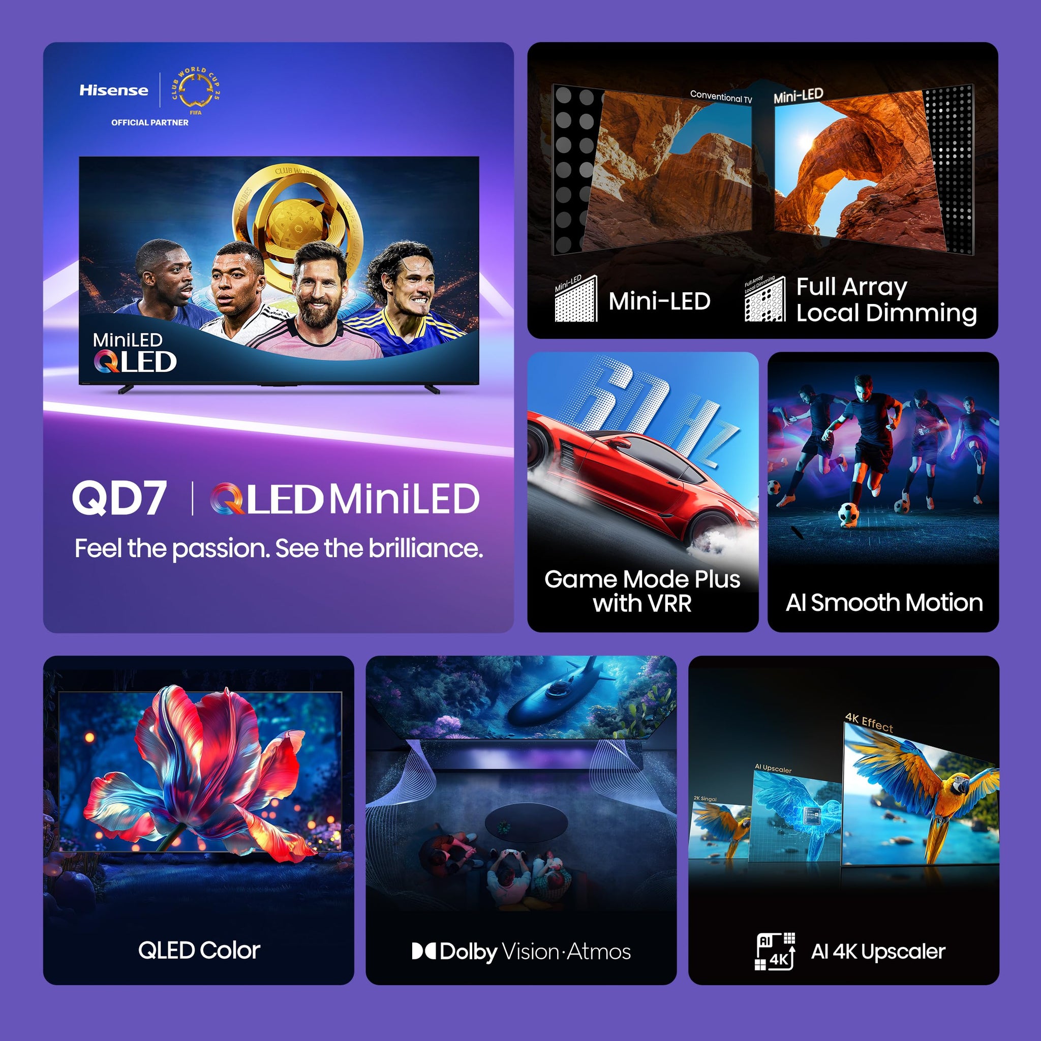 Hisense 50 Inch QLED Mini LED Smart TV with Dolby Vision
